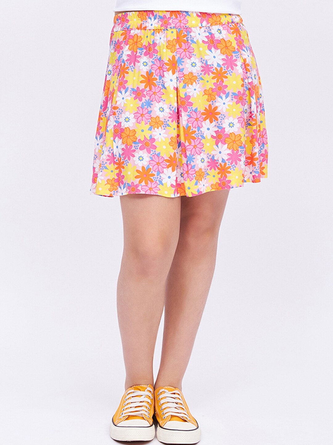 

luyk Girls Floral Printed Box Pleats Mini Skirt, Pink