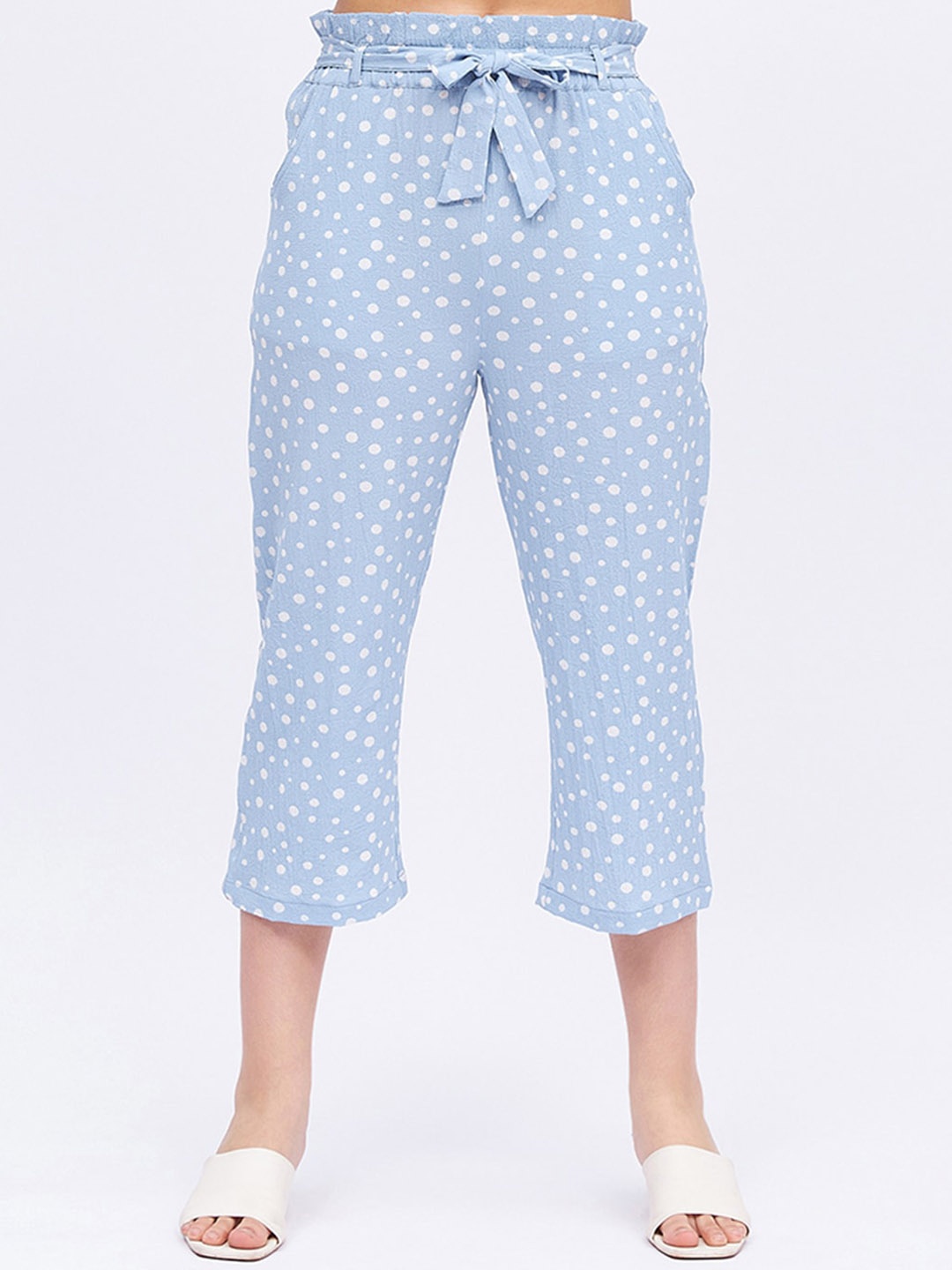 

luyk Girls Mid-Rise Polka Dot Printed Smart High-Rise Easy Wash Trousers, Blue