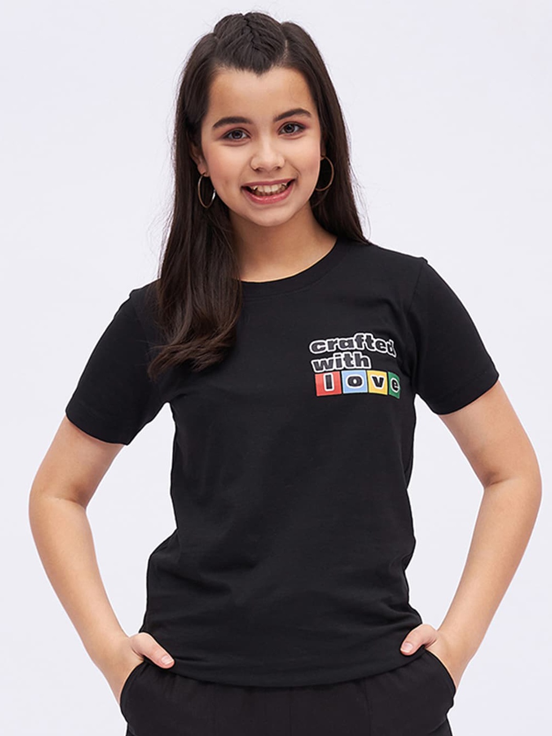 

luyk Round Neck Pure Cotton Top, Black