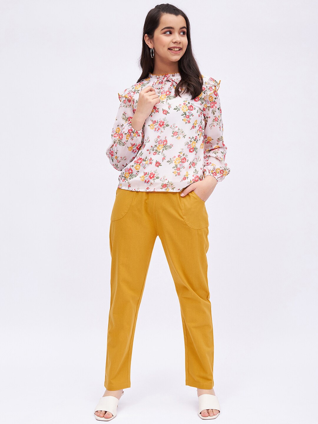 

luyk Girls Floral Printed Top with Trousers, Yellow
