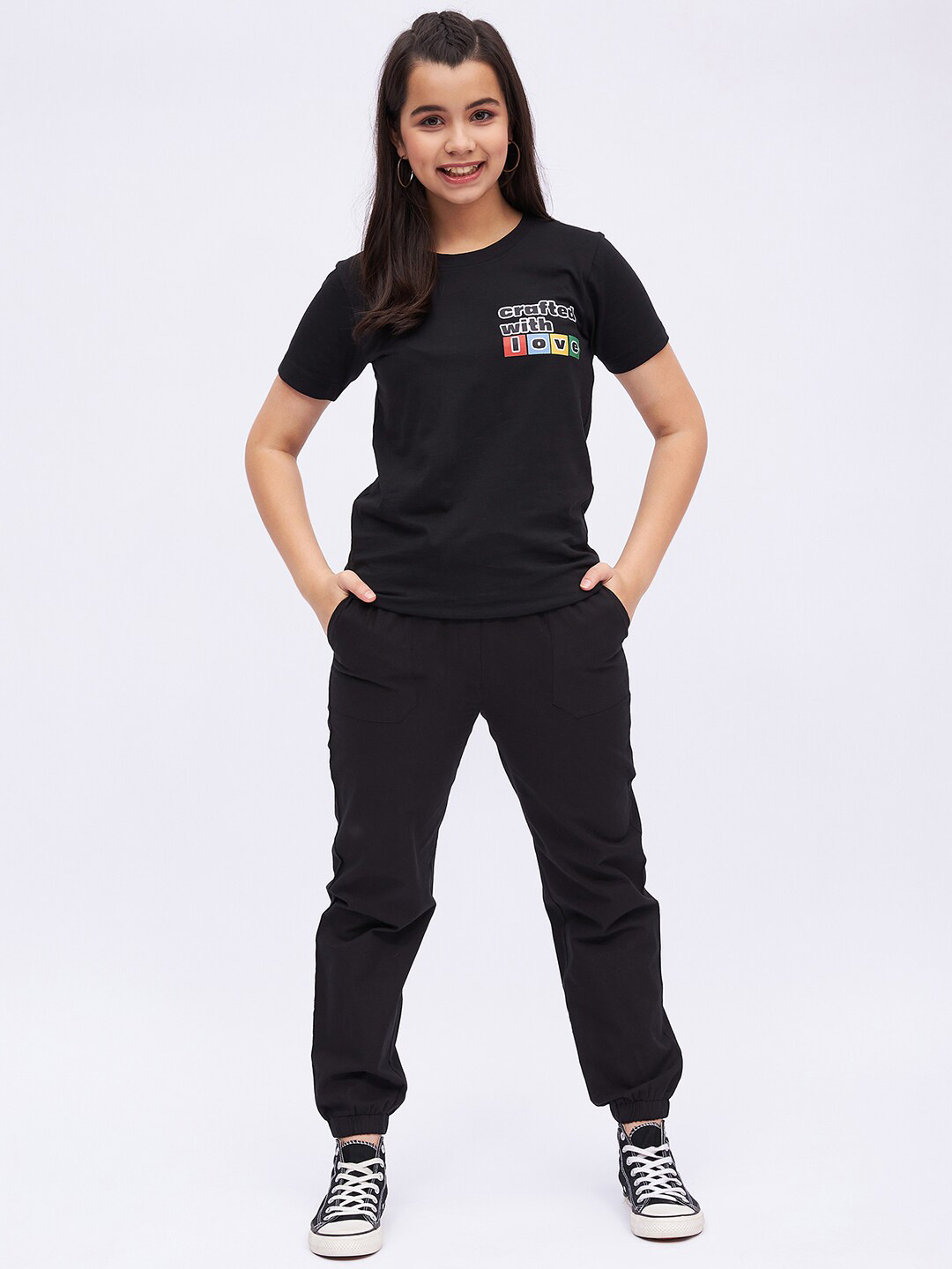 

luyk Teen Girls Pure Cotton Short Sleeves T-shirt With Jogger Clothing Set, Black