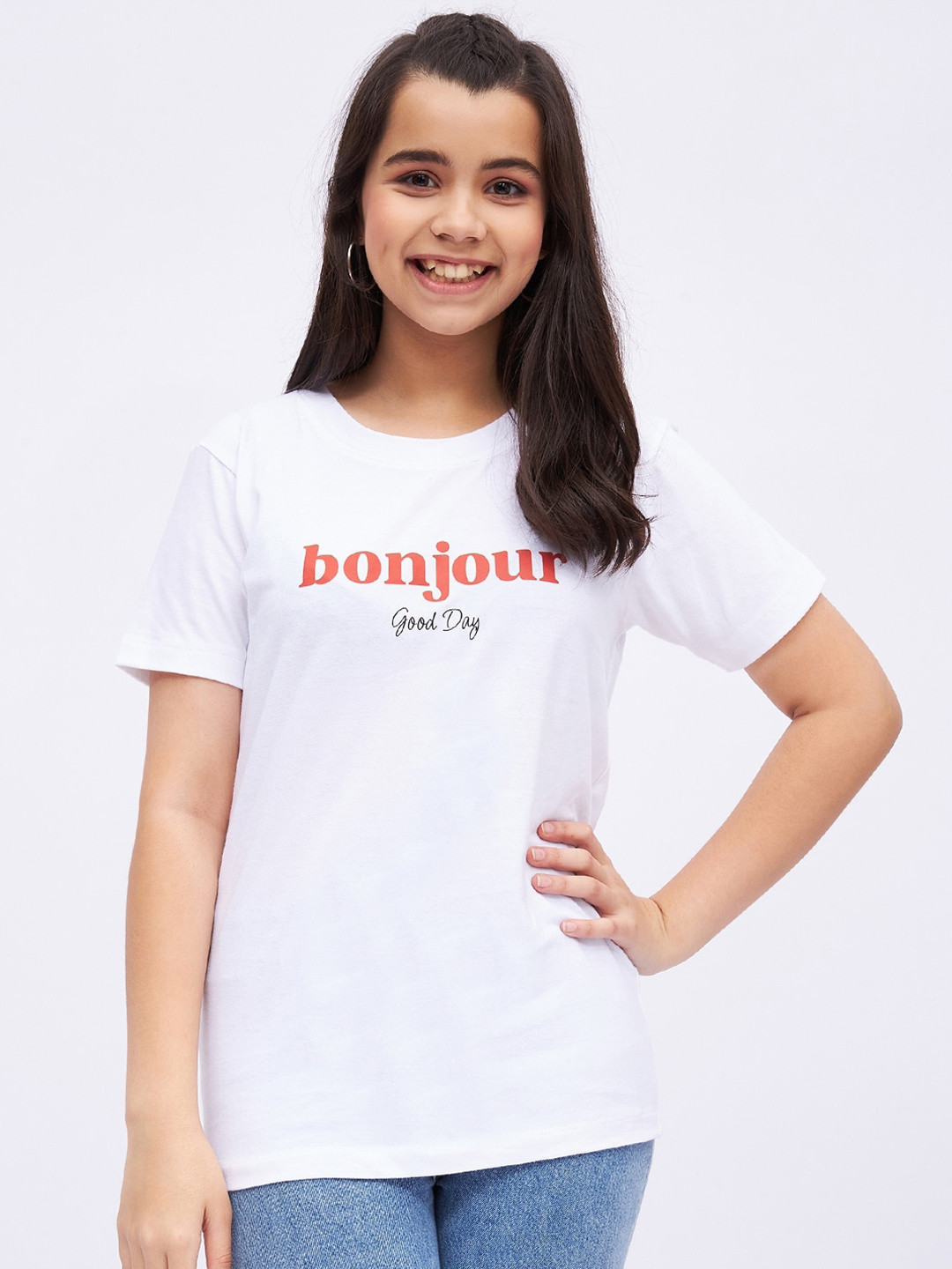 

luyk Girls Typography Printed Pure Cotton T-Shirt, White