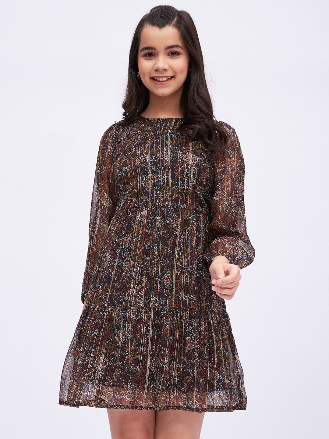 

luyk Girls Floral Printed A-Line Mini Dress, Black