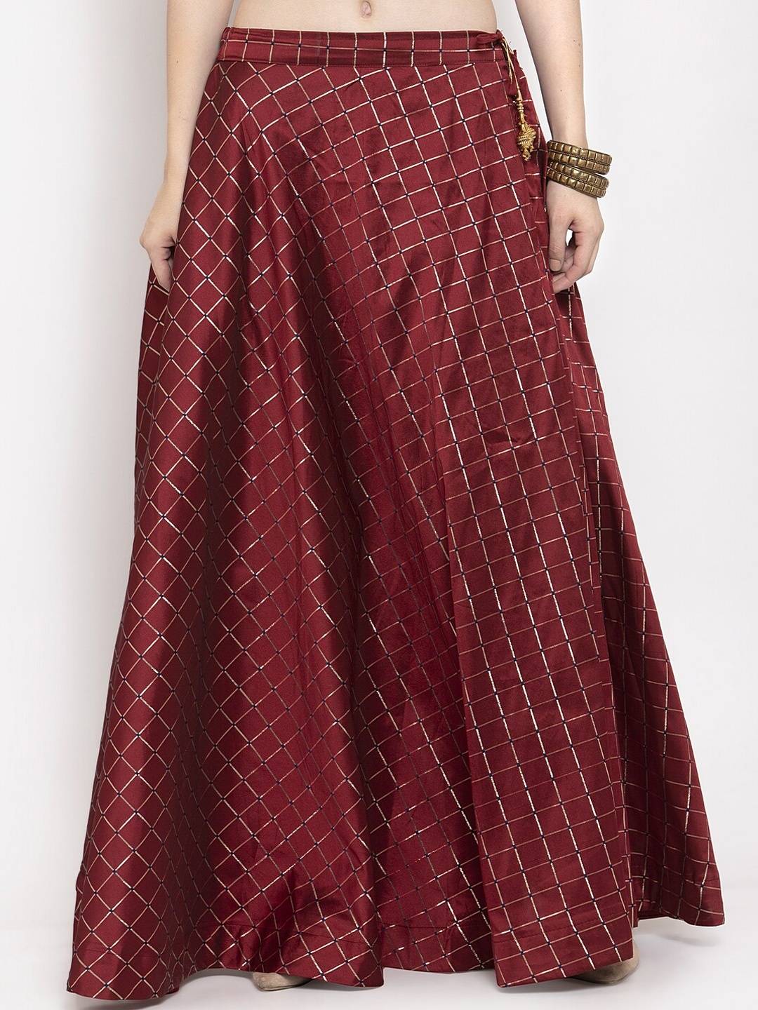 

Clora Creation Slip-On Checked Flared Maxi Skirt, Maroon