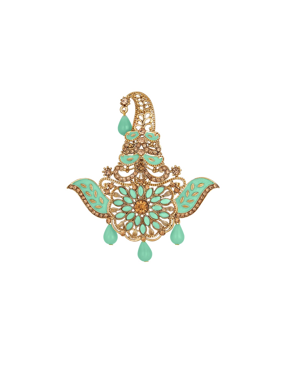 

Mahi Men Stone-Studded & Beaded Safa Kalangi Brooch, Sea green