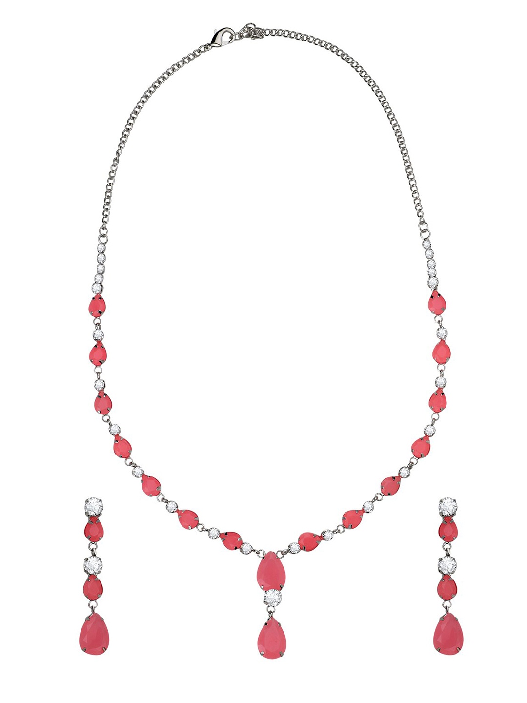 

Mahi Rhodium-Plated Necklace With Earrings, Silver