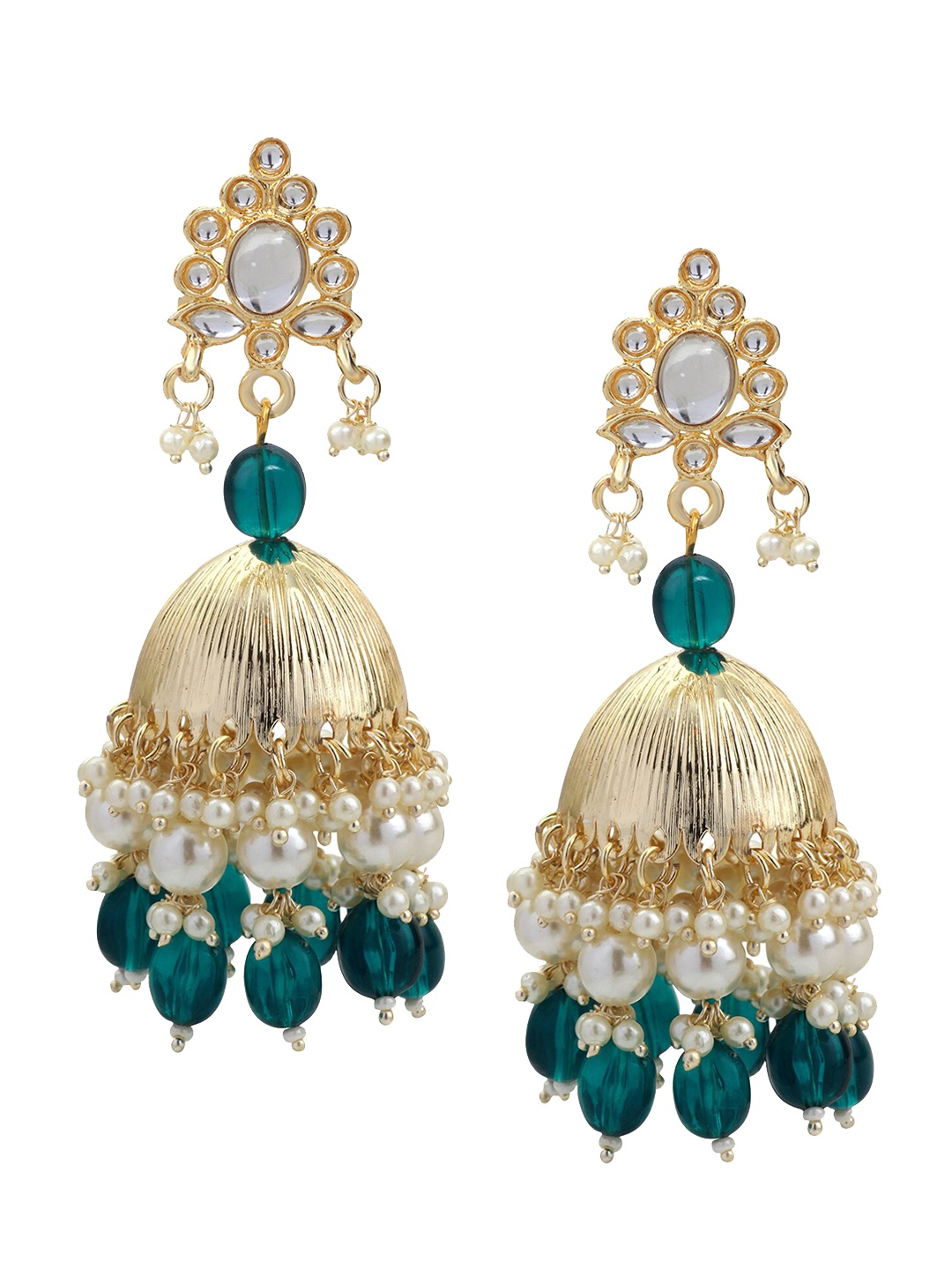 

Mahi Gold-Plated Contemporary Jhumkas Earrings, Green