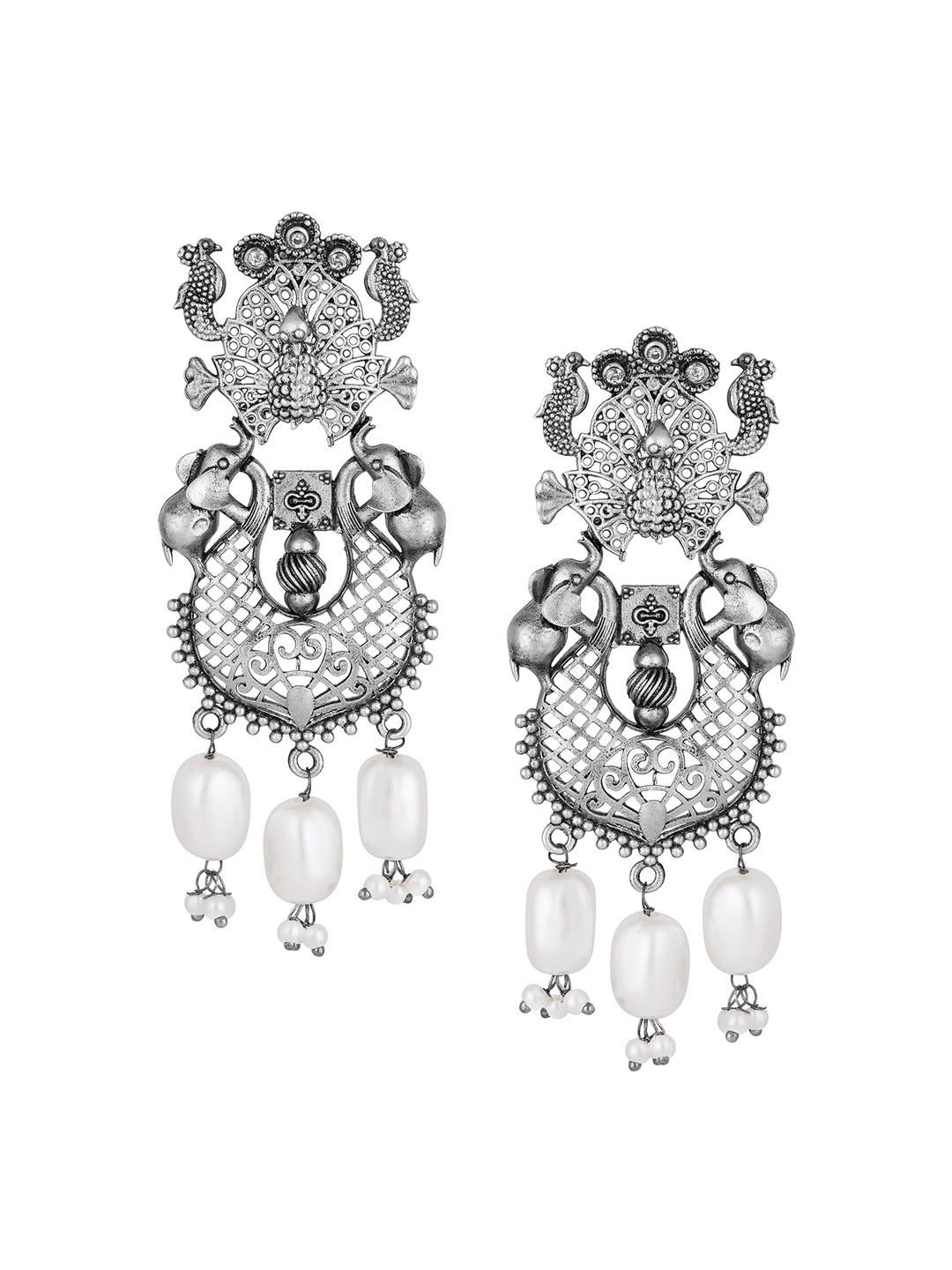 

Mahi Rhodium-Plated Contemporary Drop Earrings, White