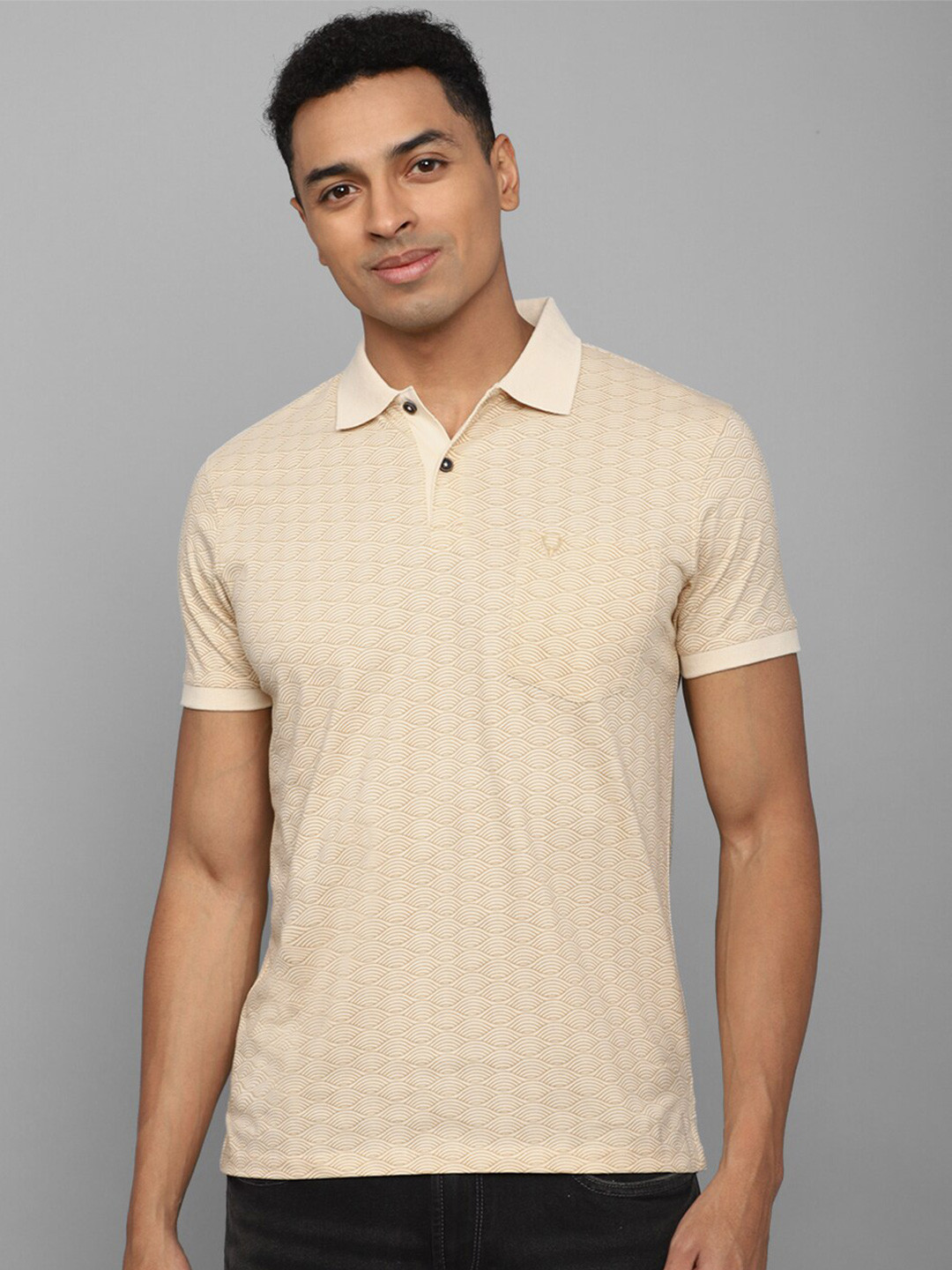 

Allen Solly Polo Collar Geometric Printed Cotton T-shirt With Pocket, Beige