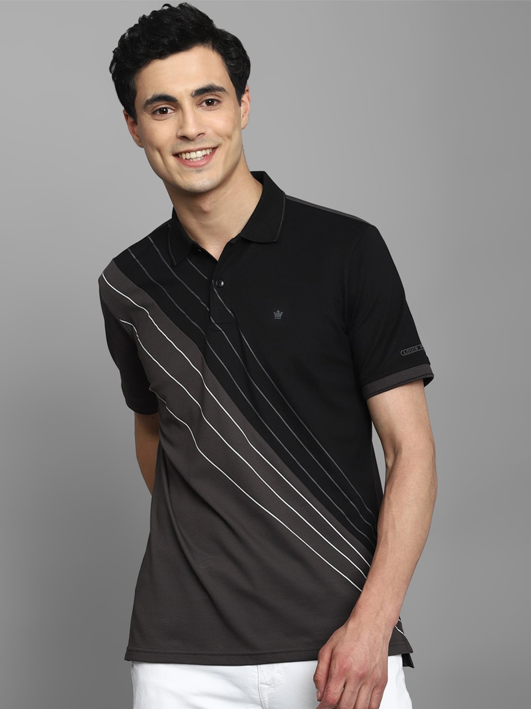 

Louis Philippe Striped Polo Collar Pure Cotton T-shirt, Black