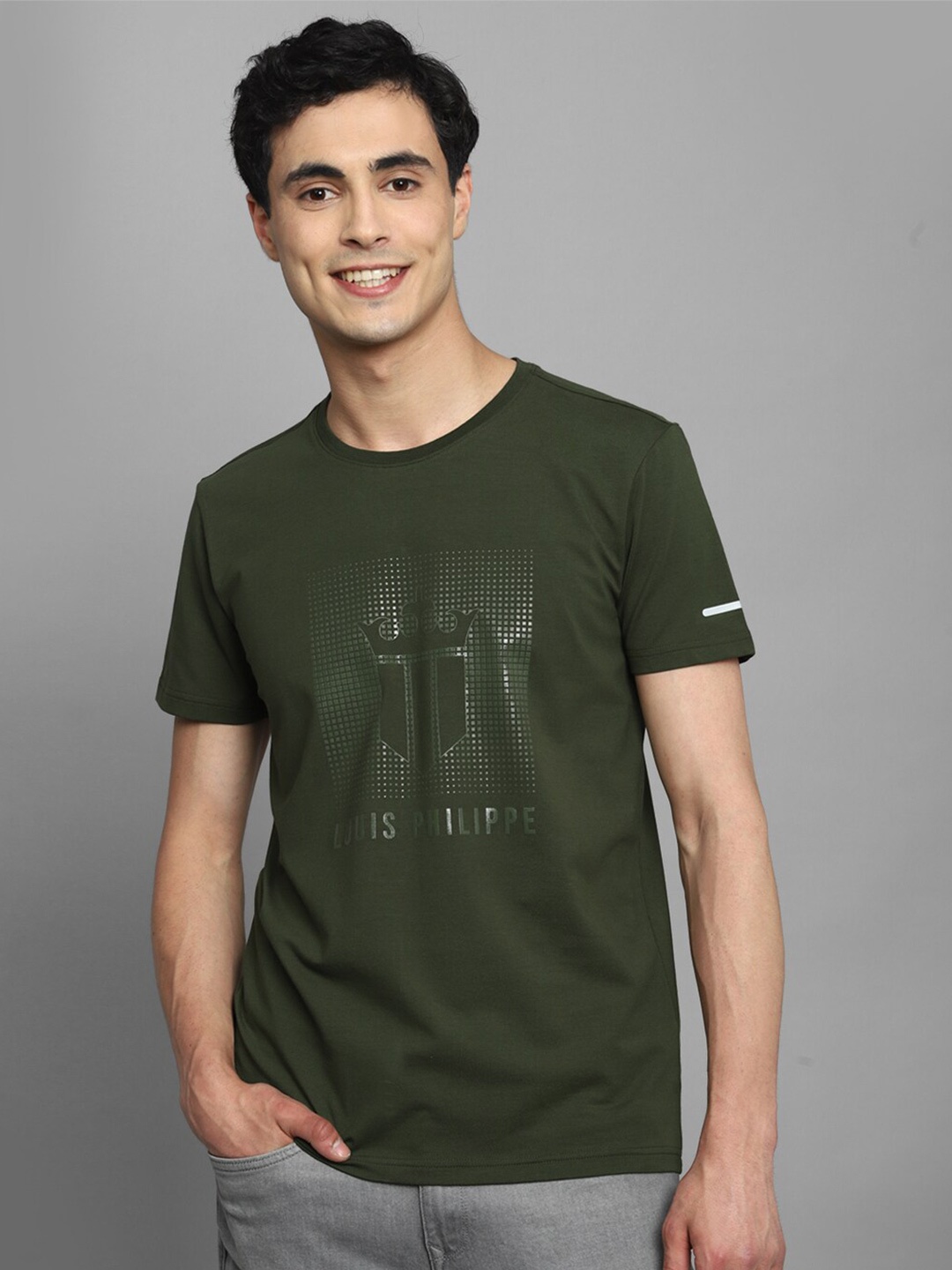

Louis Philippe Sport Men Graphic Printed Cotton Slim Fit T-shirt, Green