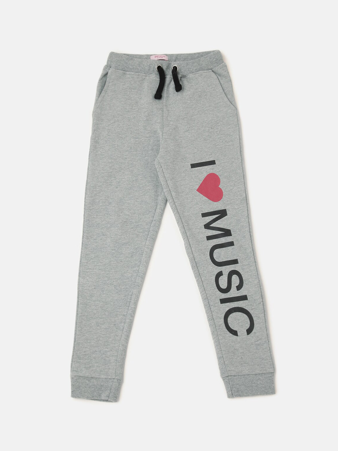 

PIPIN Girls Printed Slim Fit Cotton Joggers, Grey