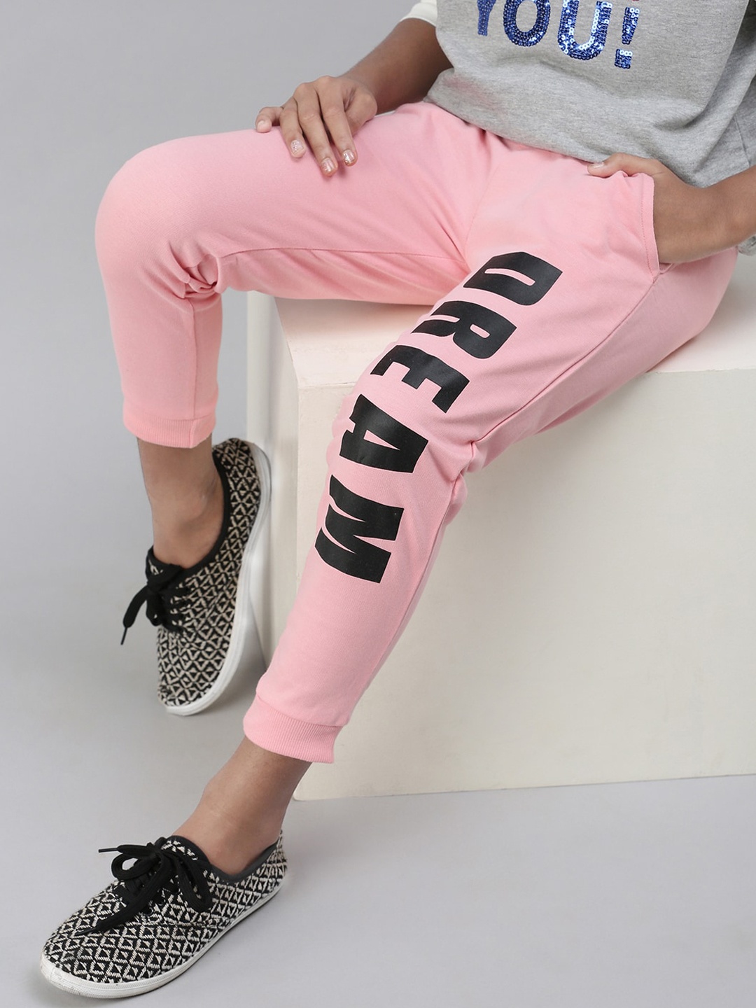 

PIPIN Girls Printed Slim Fit Cotton Joggers, Pink