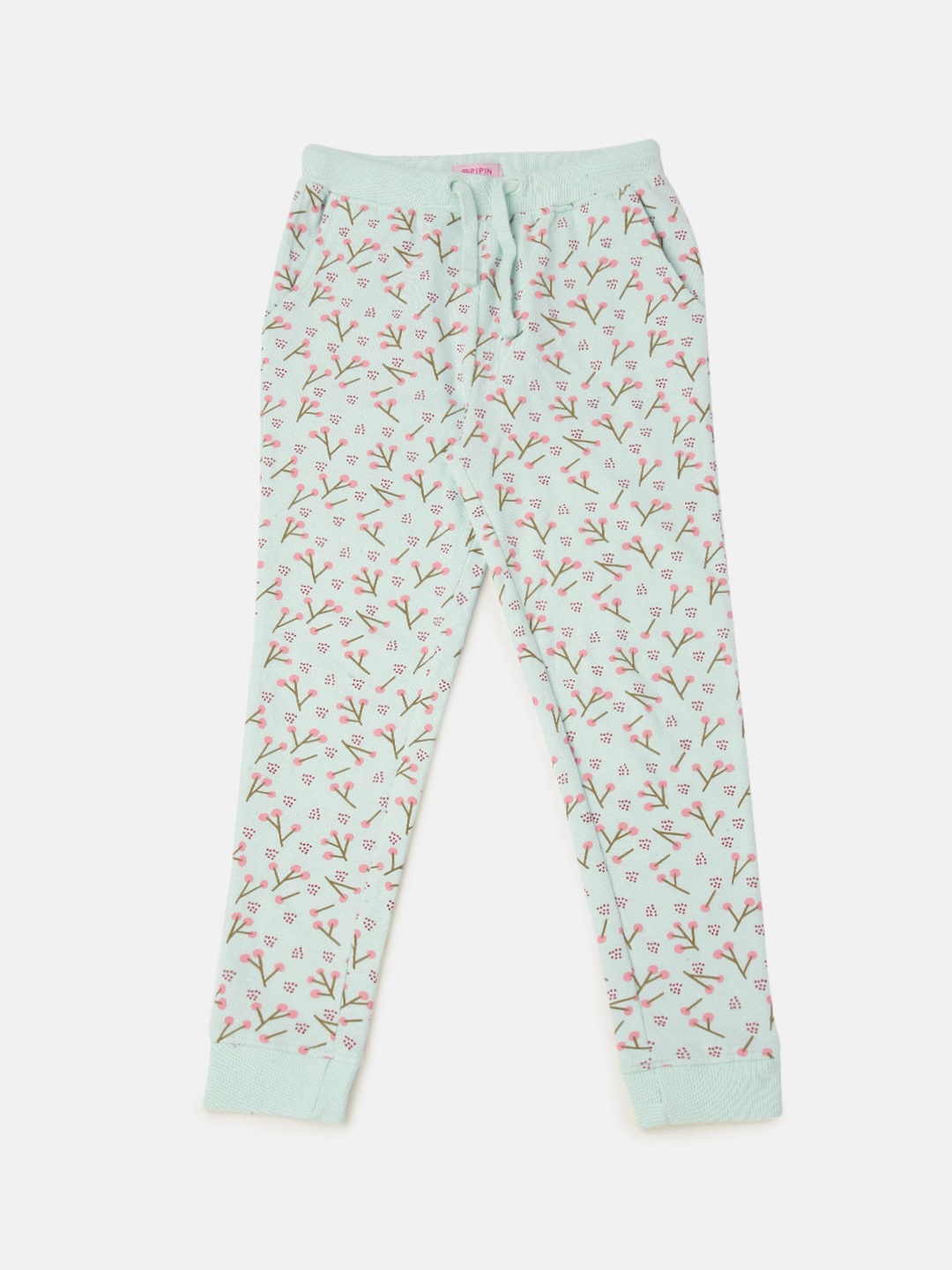 

PIPIN Girls Printed Slim Fit Cotton Joggers, Blue