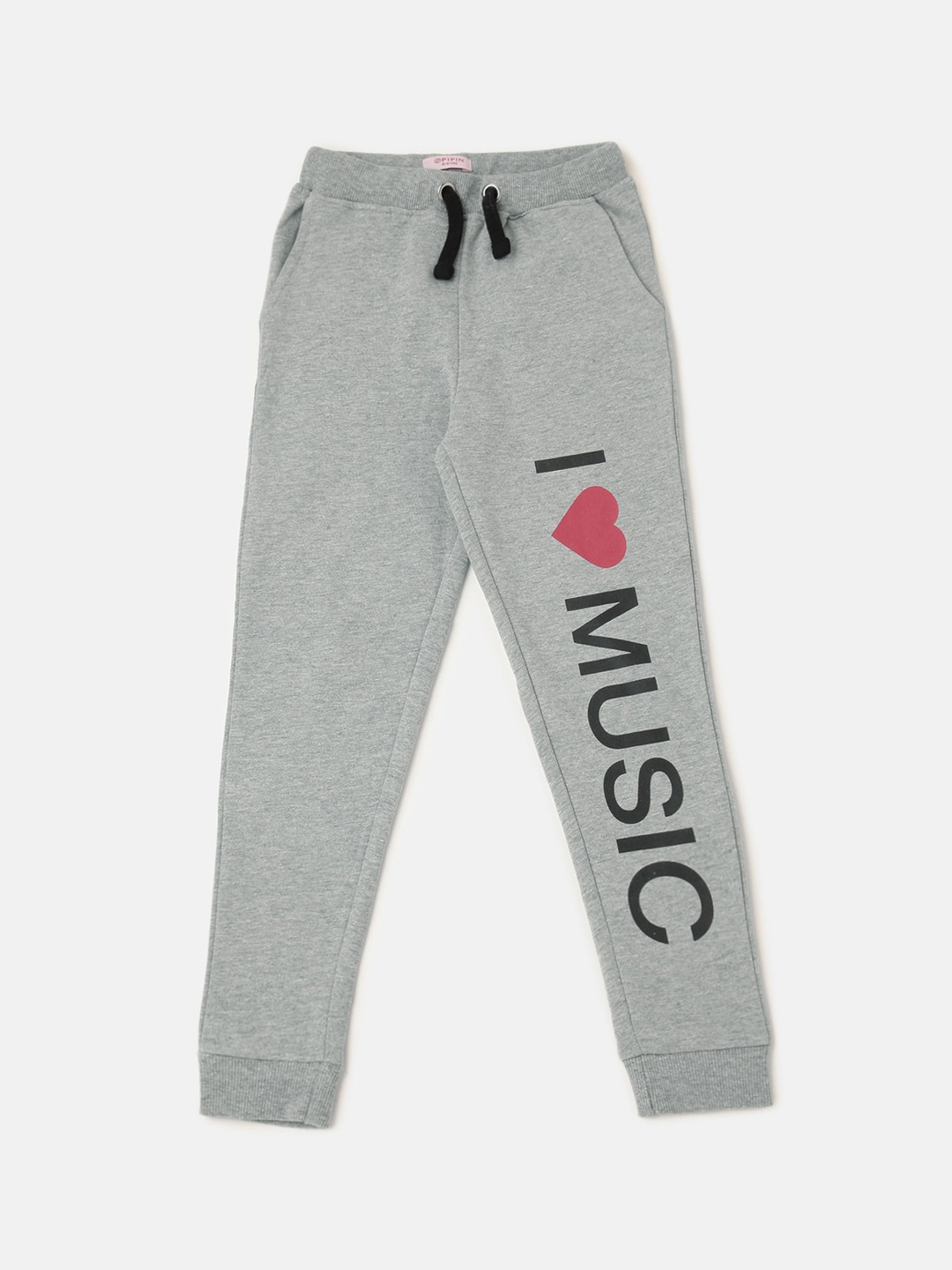 

PIPIN Girls Printed Slim Fit Cotton Joggers, Grey