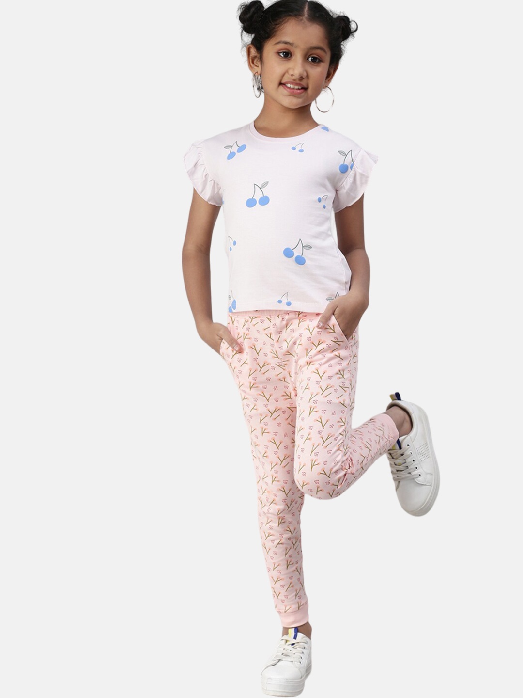 

PIPIN Girls Printed Slim Fit Cotton Joggers, Pink