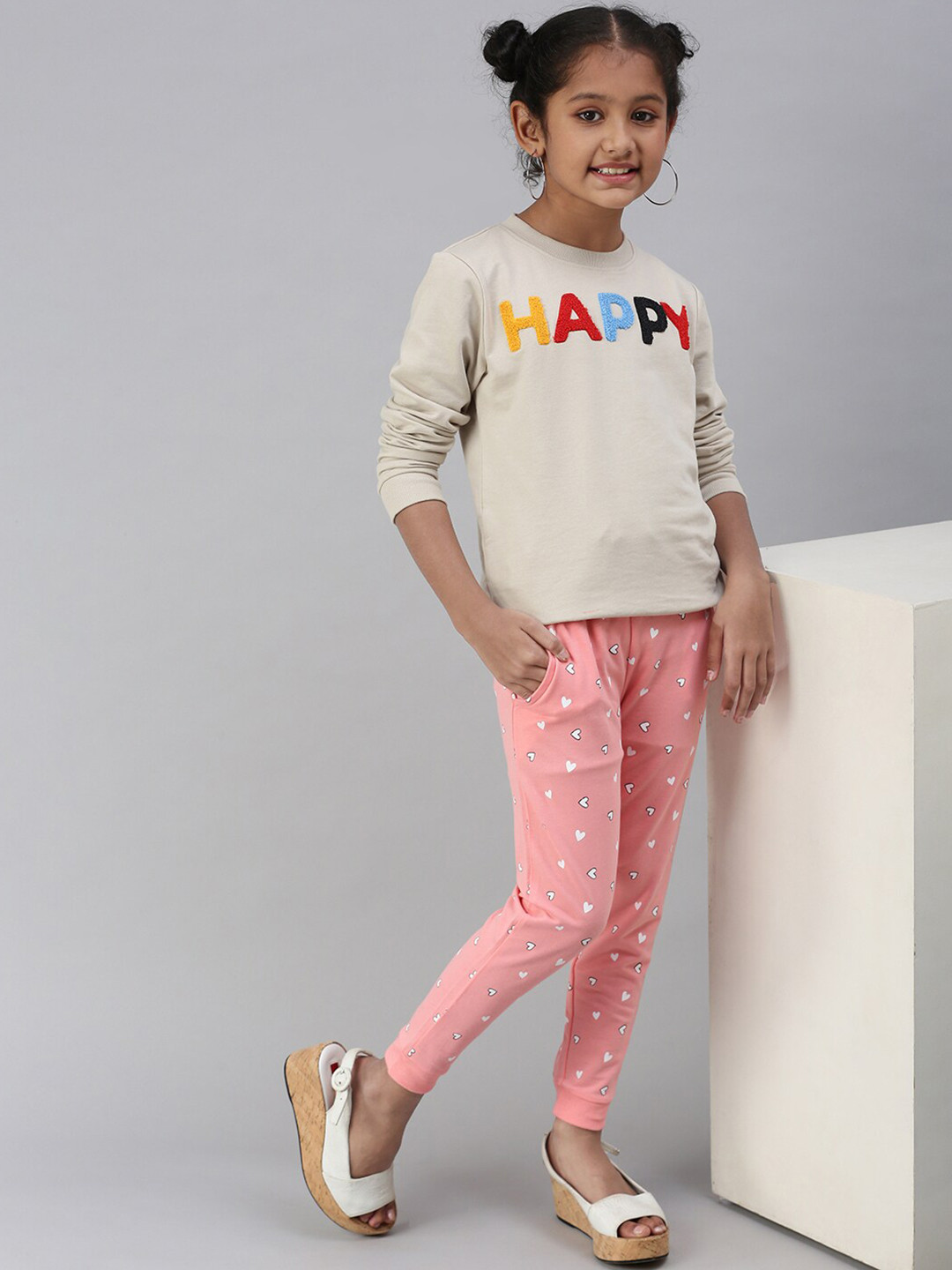 

PIPIN Girls Printed Slim Fit Cotton Joggers, Pink