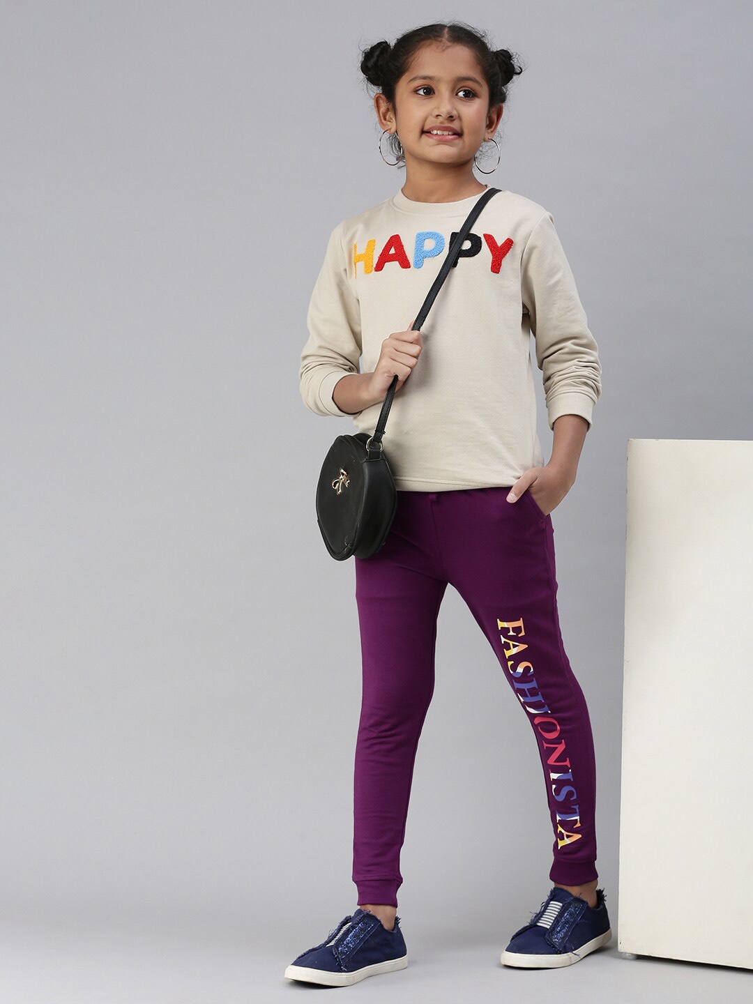 

PIPIN Girls Printed Slim Fit Cotton Joggers, Purple