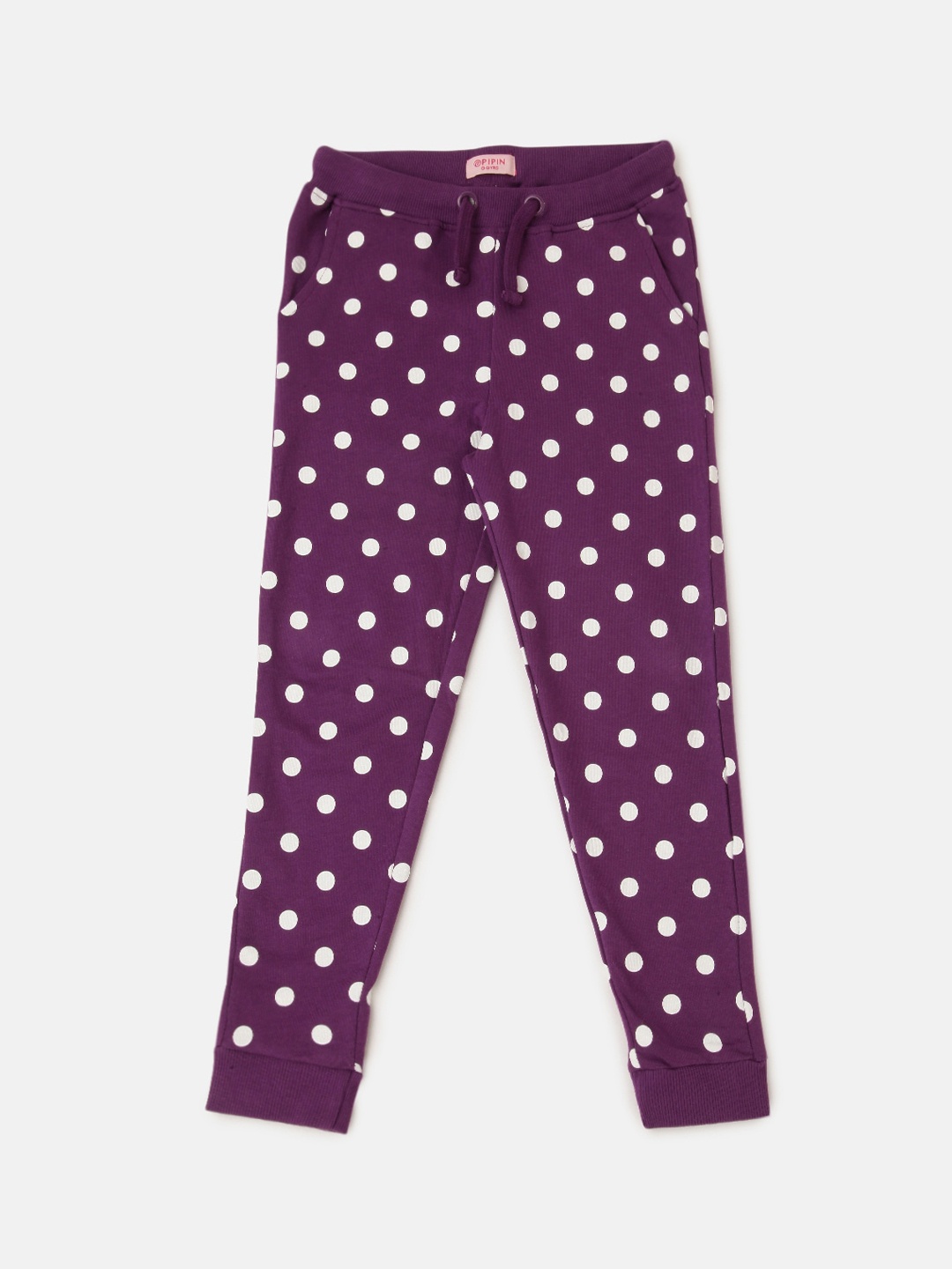 

PIPIN Girls Printed Slim Fit Cotton Joggers, Purple