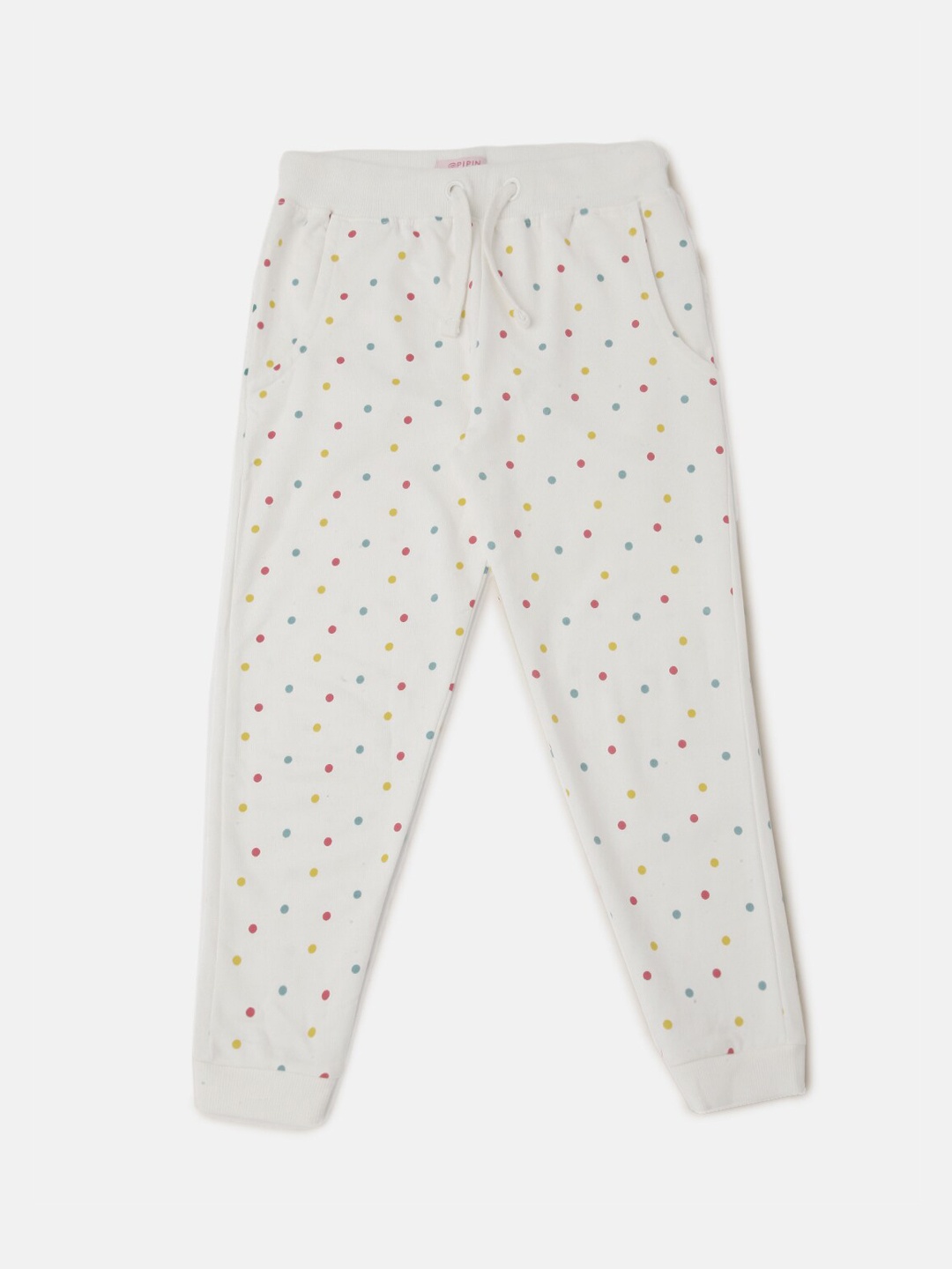 

PIPIN Girls Printed Slim Fit Cotton Joggers, Cream