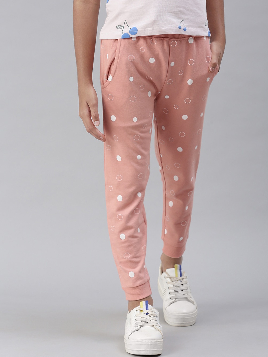 

PIPIN Girls Printed Slim Fit Cotton Joggers, Pink
