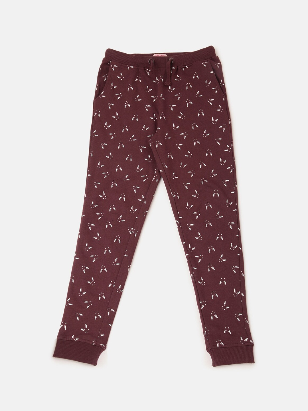 

PIPIN Girls Printed Slim Fit Cotton Joggers, Brown