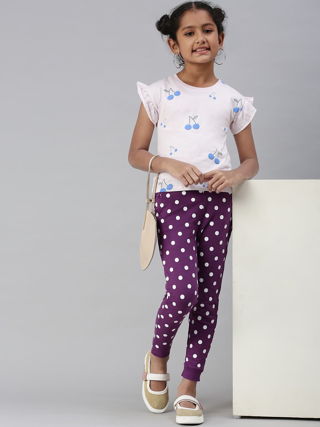 

PIPIN Girls Printed Slim Fit Cotton Joggers, Purple