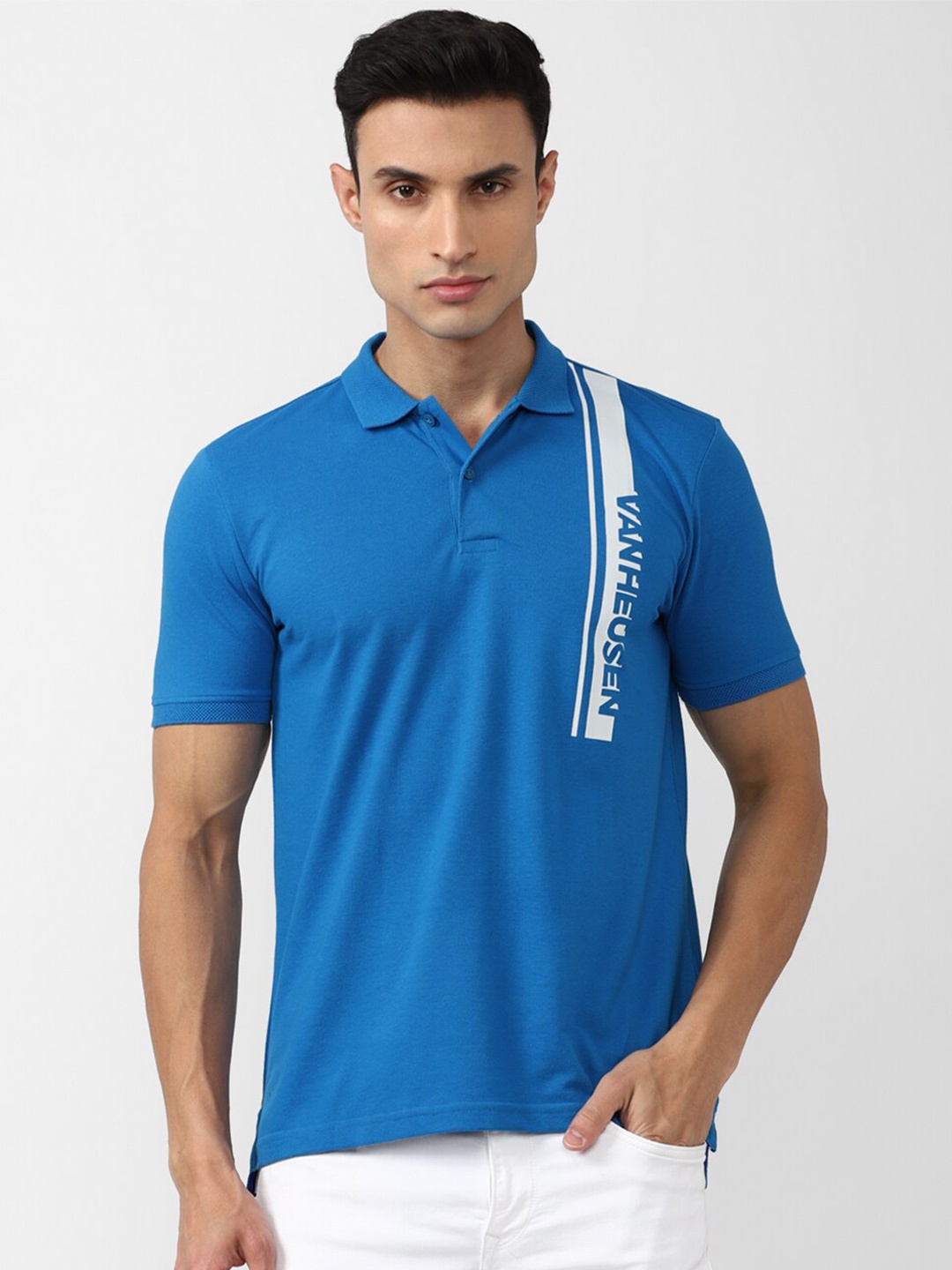 

VAN HEUSEN DENIM LABS Men Cotton Polo Collar T-shirt, Blue