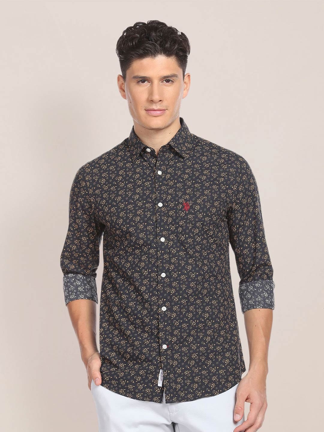 

U.S. Polo Assn. Floral Opaque Printed Pure Cotton Casual Shirt, Blue