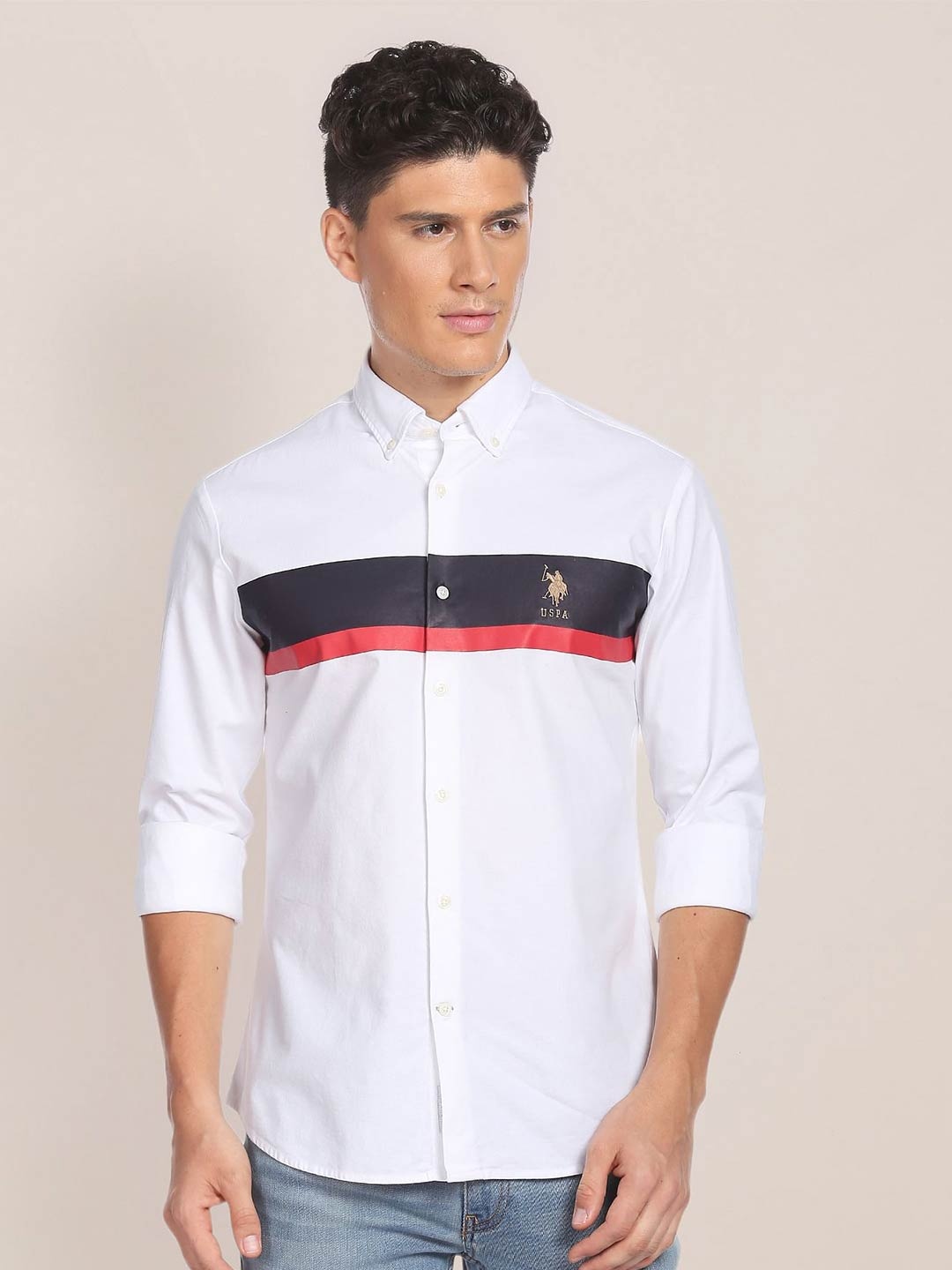 

U.S. Polo Assn. Spread Collar Opaque Oxford Weave Casual Shirt, White