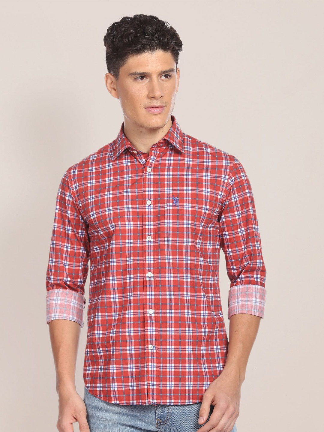 

U.S. Polo Assn. Tartan Checks Checked Pure Cotton Casual Shirt, Red