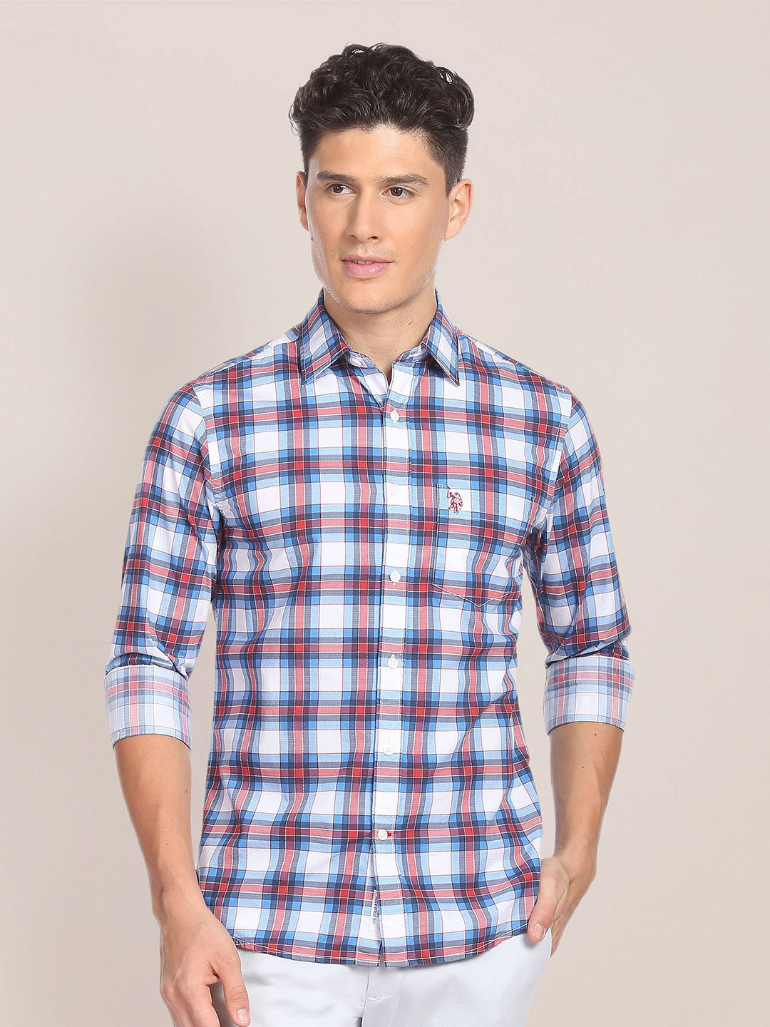 

U.S. Polo Assn. Pure Cotton Tailored Fit Tartan Checks Casual Shirt, Blue
