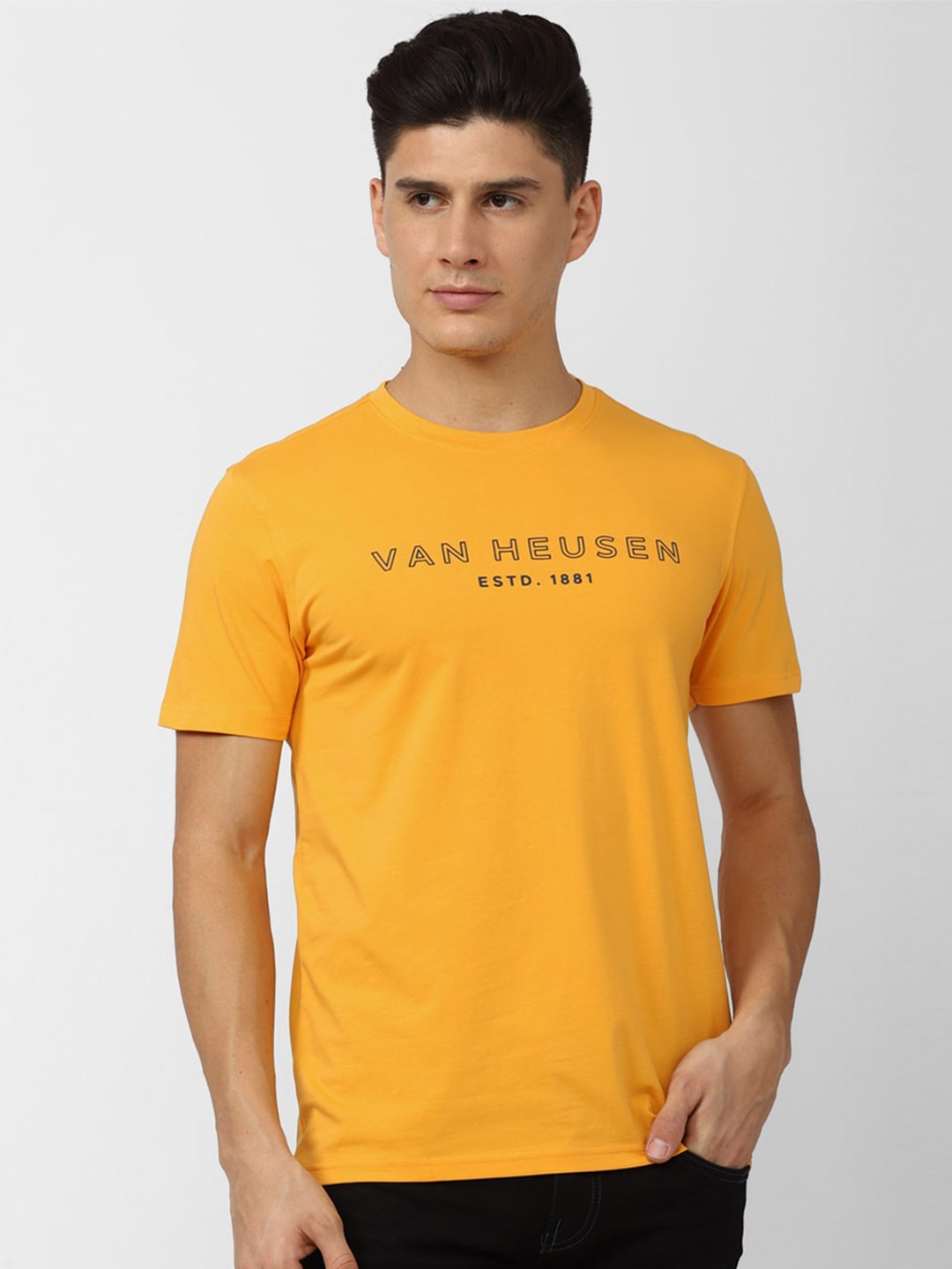 Van Heusen Sport Typography Printed Cotton T-shirt, Yellow