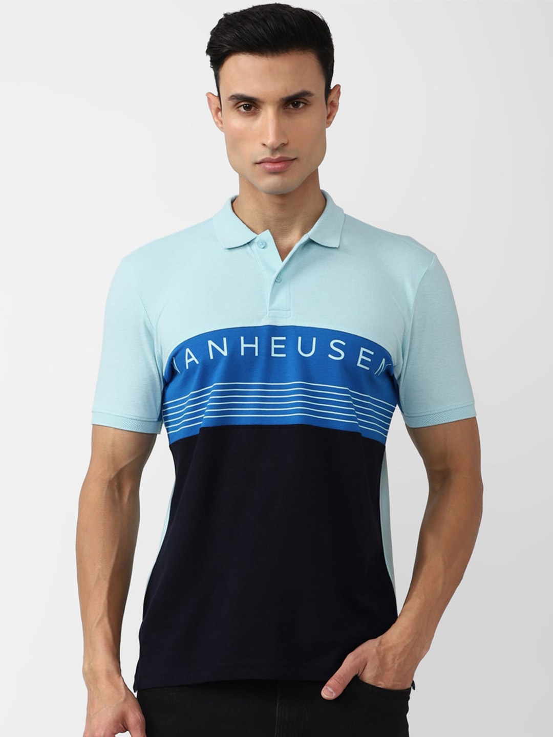 

Van Heusen Sport Colourblocked Cotton T-shirt, Blue