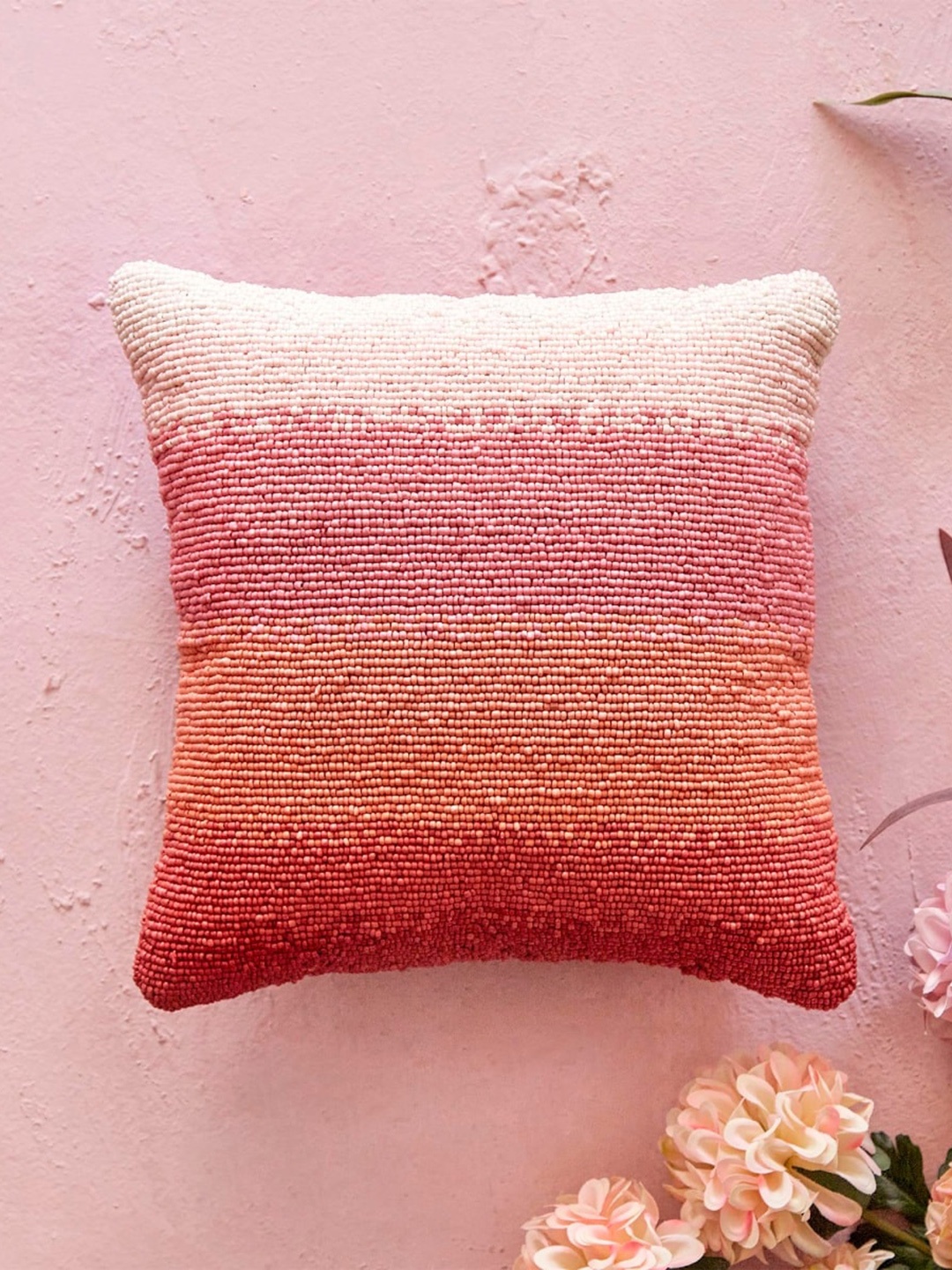 

Home Centre White & Pink Striped Pre-Filled Cushion