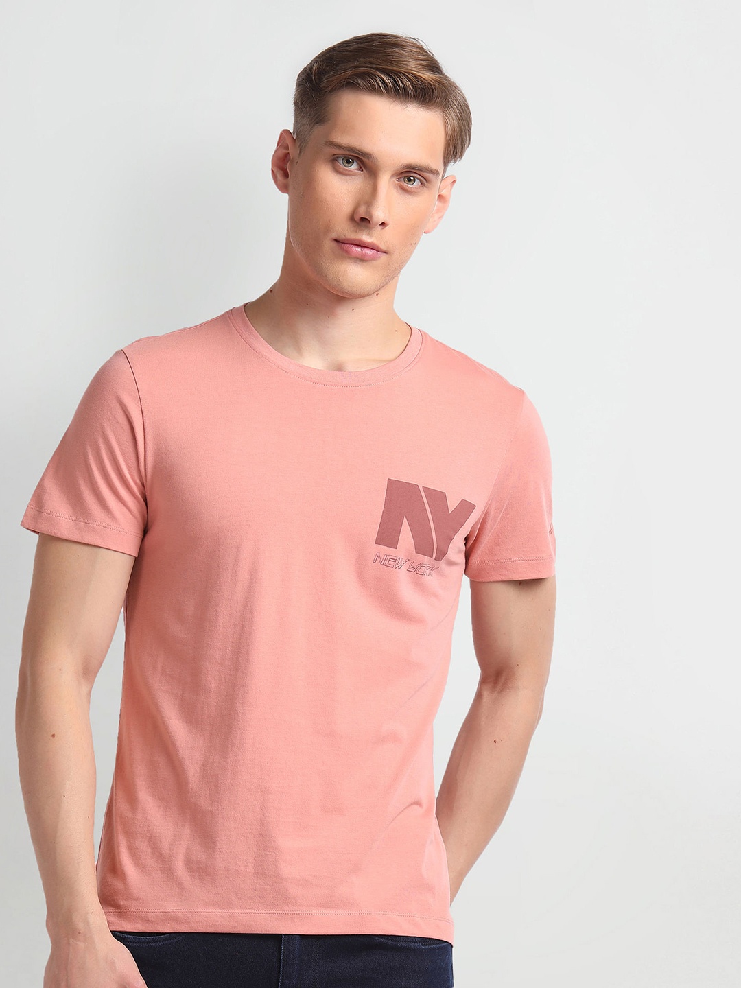 

Arrow New York Men Cotton Regular Fit T-shirt, Pink