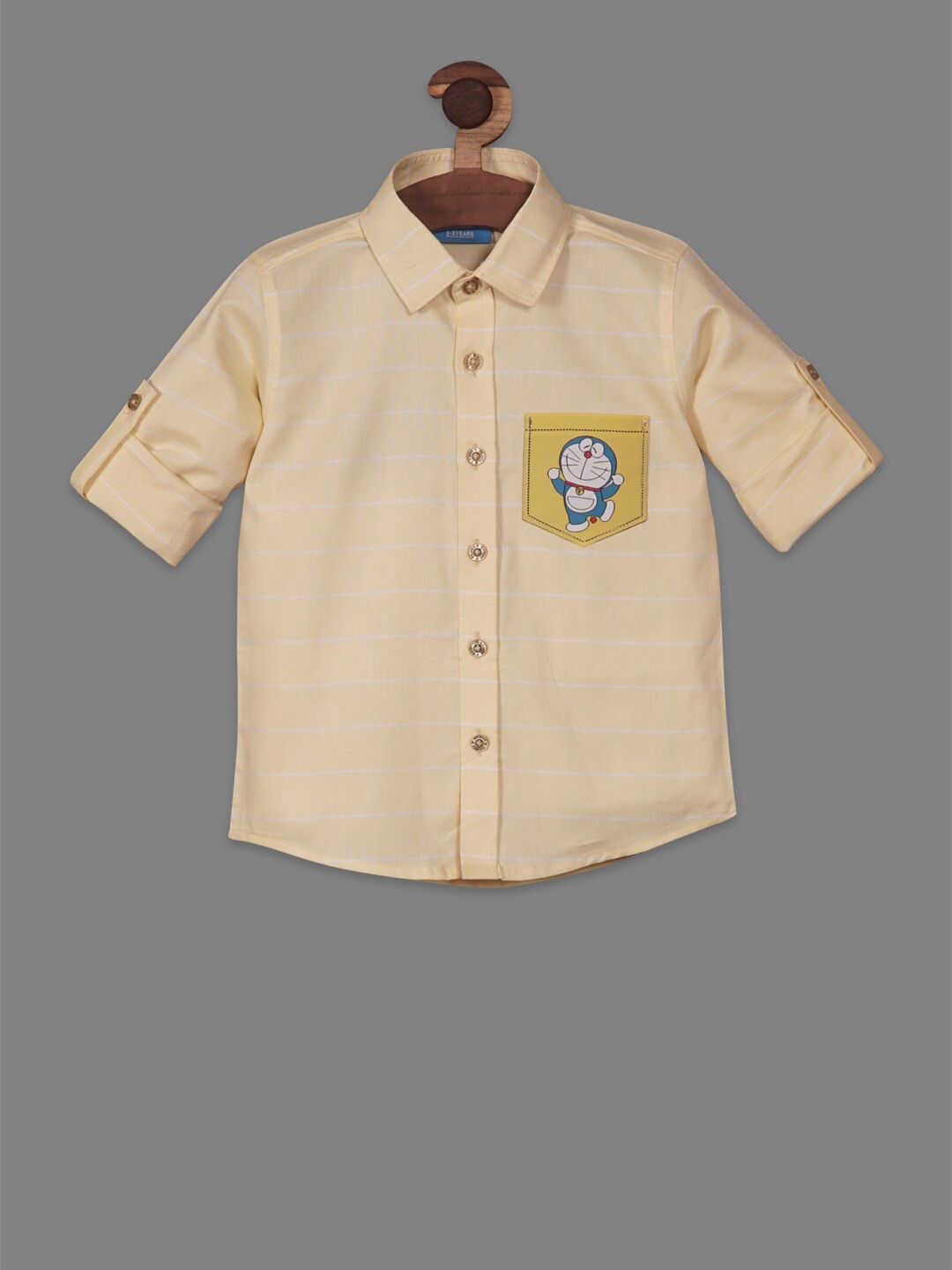 

RIKIDOOS Boys Contemporary Horizontal Stripes Striped Cotton Casual Shirt, Yellow