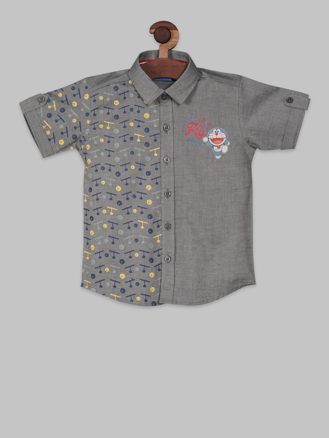 

RIKIDOOS Boys Contemporary Doraemon Printed Cotton shirt, Grey