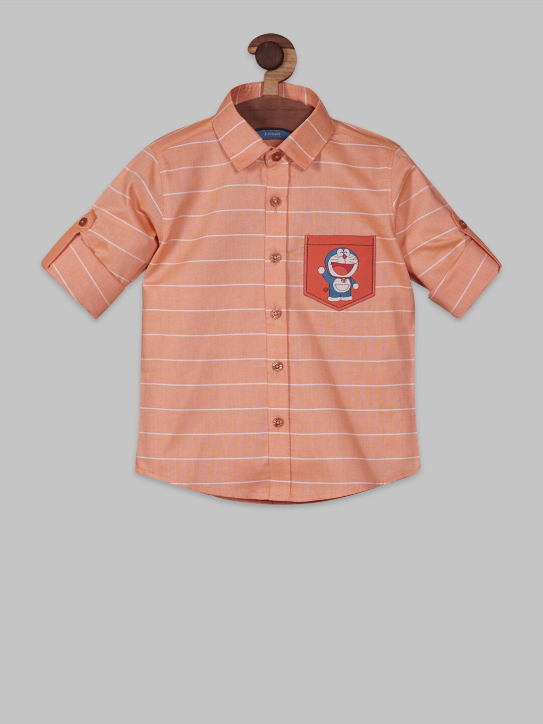 

RIKIDOOS Boys Contemporary Horizontal Stripes Opaque Striped Casual Shirt, Orange
