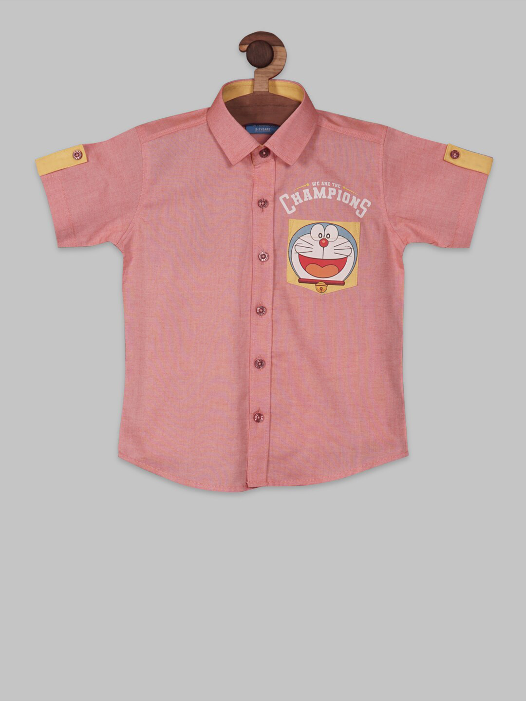 

RIKIDOOS Boys Doraemon Printed Contemporary Opaque Cotton Casual Shirt, Peach
