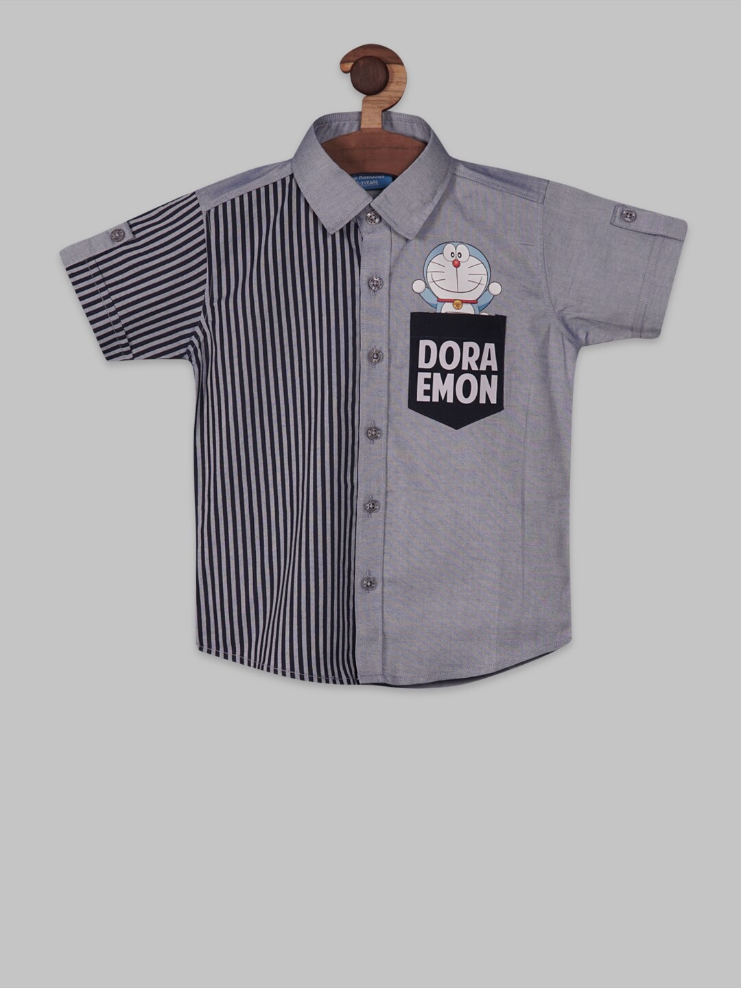 

RIKIDOOS Boys Vertical Stripes Cotton Regular Fit Casual Shirt, Charcoal