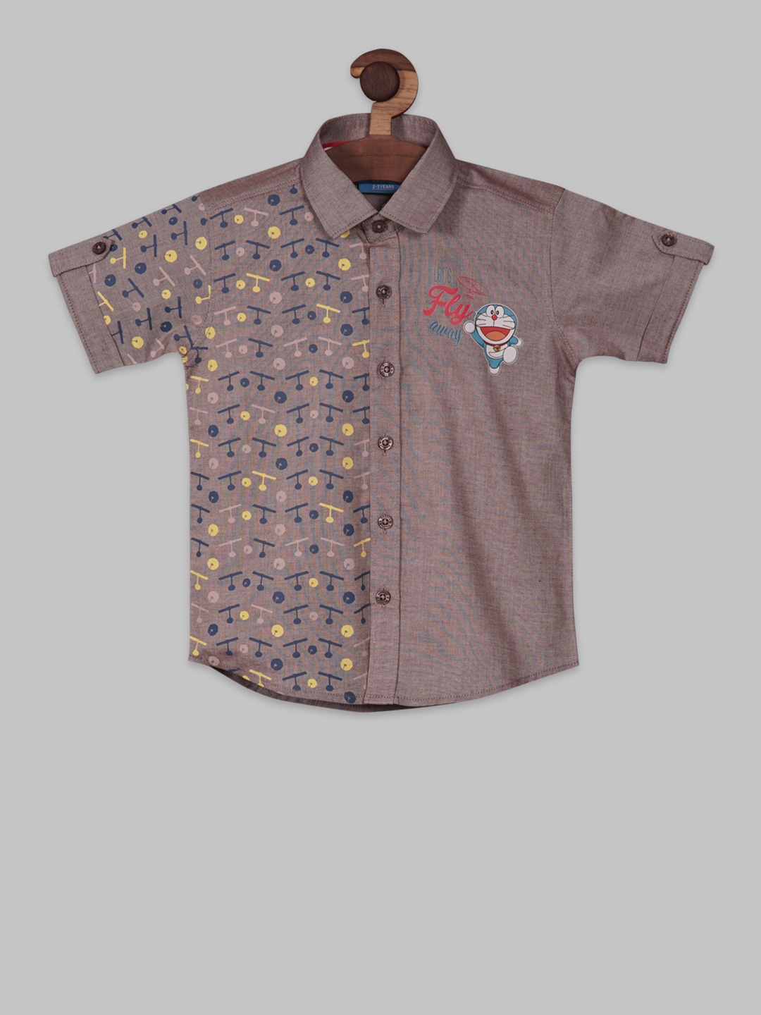 

RIKIDOOS Boys Doraemon Printed Contemporary Opaque Casual Shirt, Brown