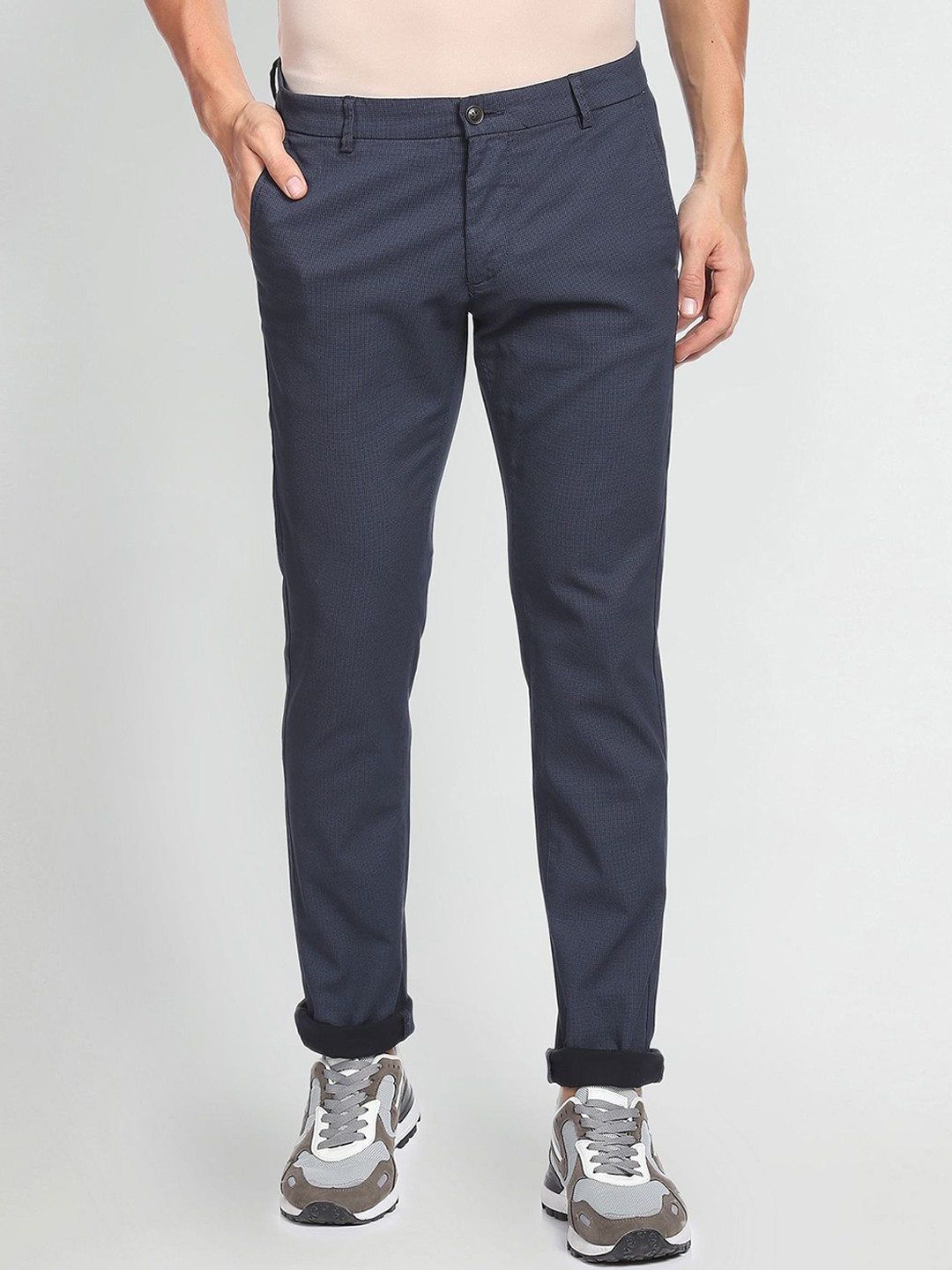 

Arrow Sport Men Slim Fit Low-Rise Chinos Trousers, Navy blue