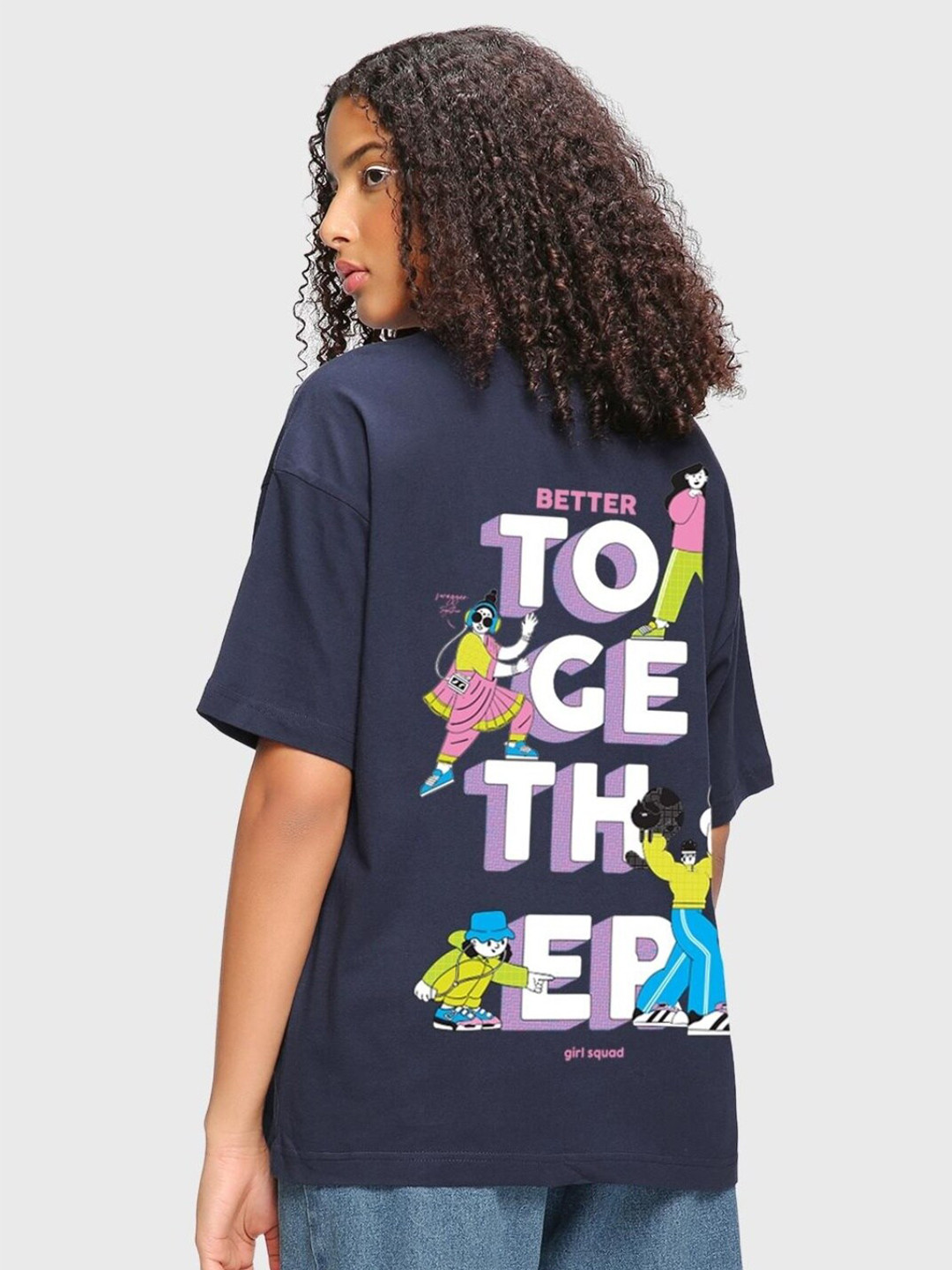 

Bewakoof Typography Printed Drop-Shoulder Sleeves Loose Fit T-shirt, Blue