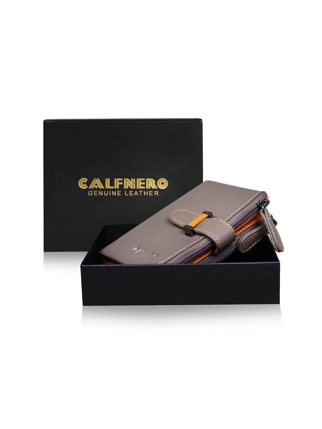 

CALFNERO Women Colourblocked Leather Two Fold Wallet, Charcoal