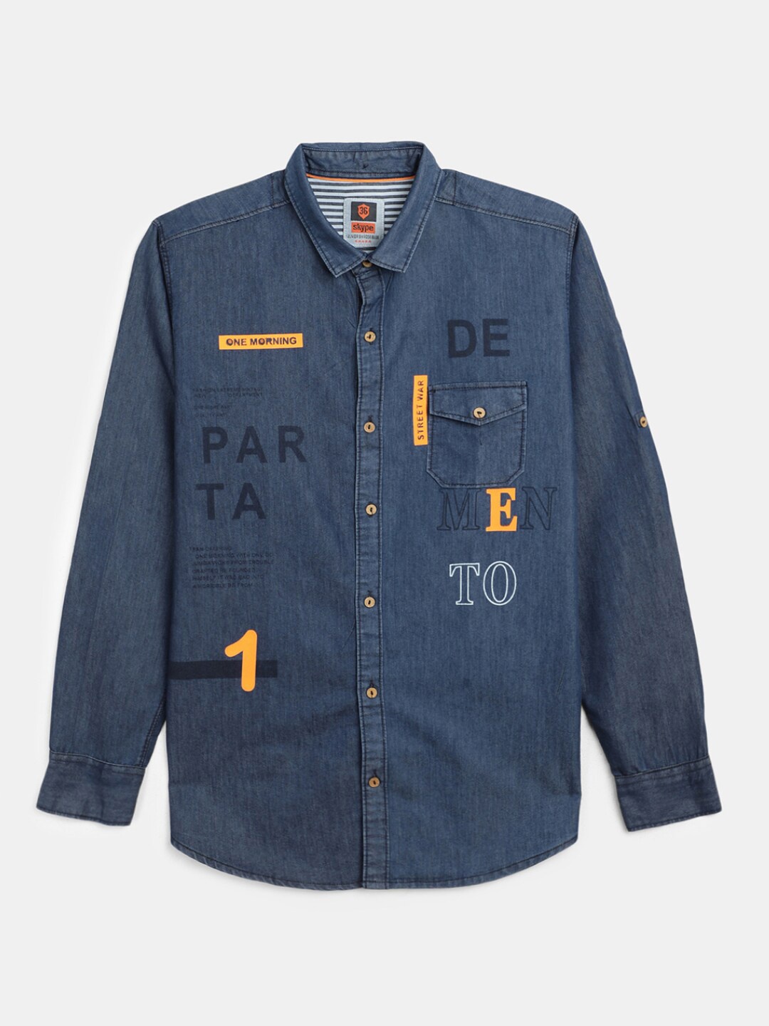 

V-Mart Boys Classic Typography Printed Cotton Casual Shirt, Blue