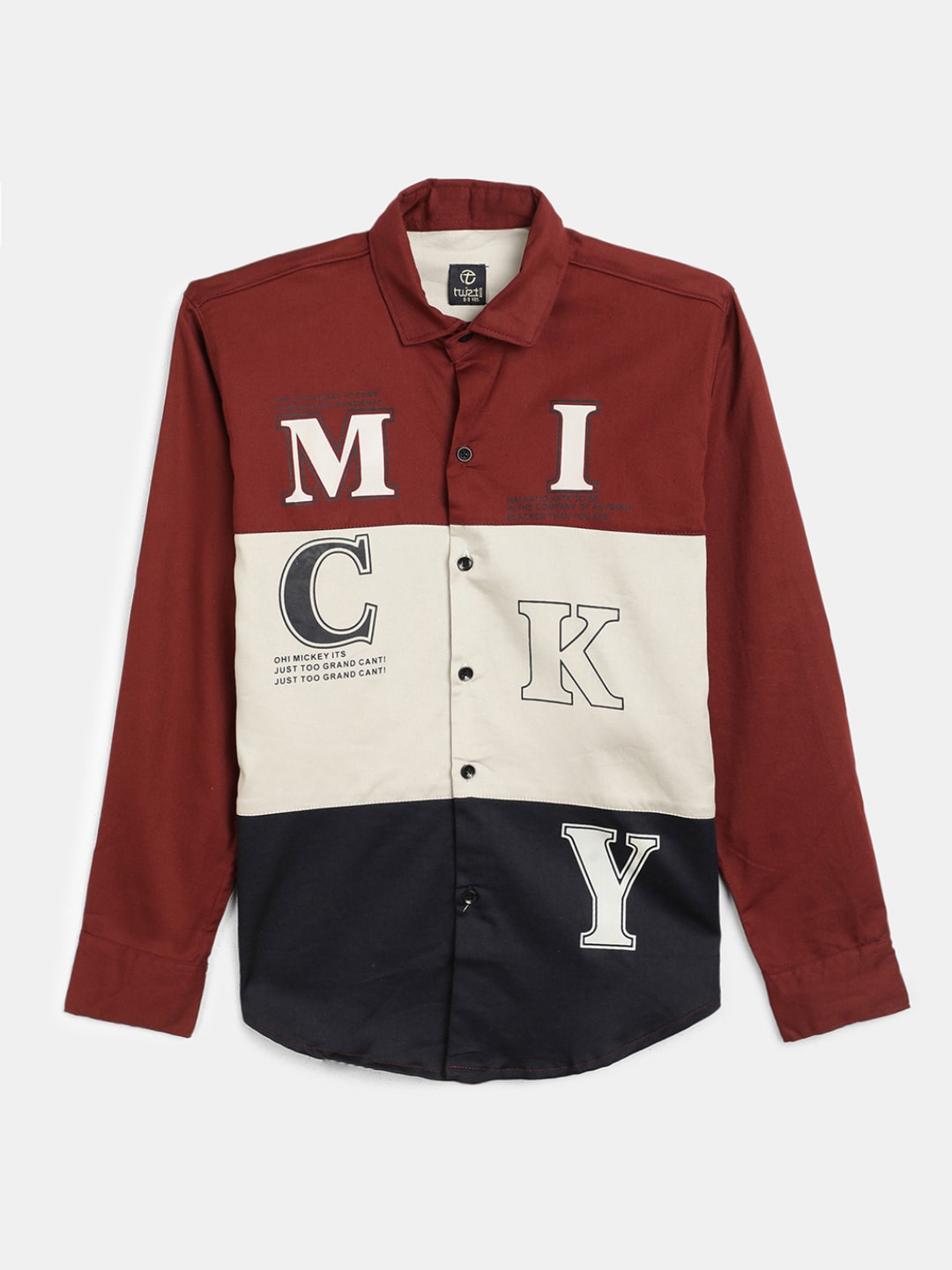 

V-Mart Boys Classic Typography Printed Spread Collar Cotton Casual Shirt, Maroon