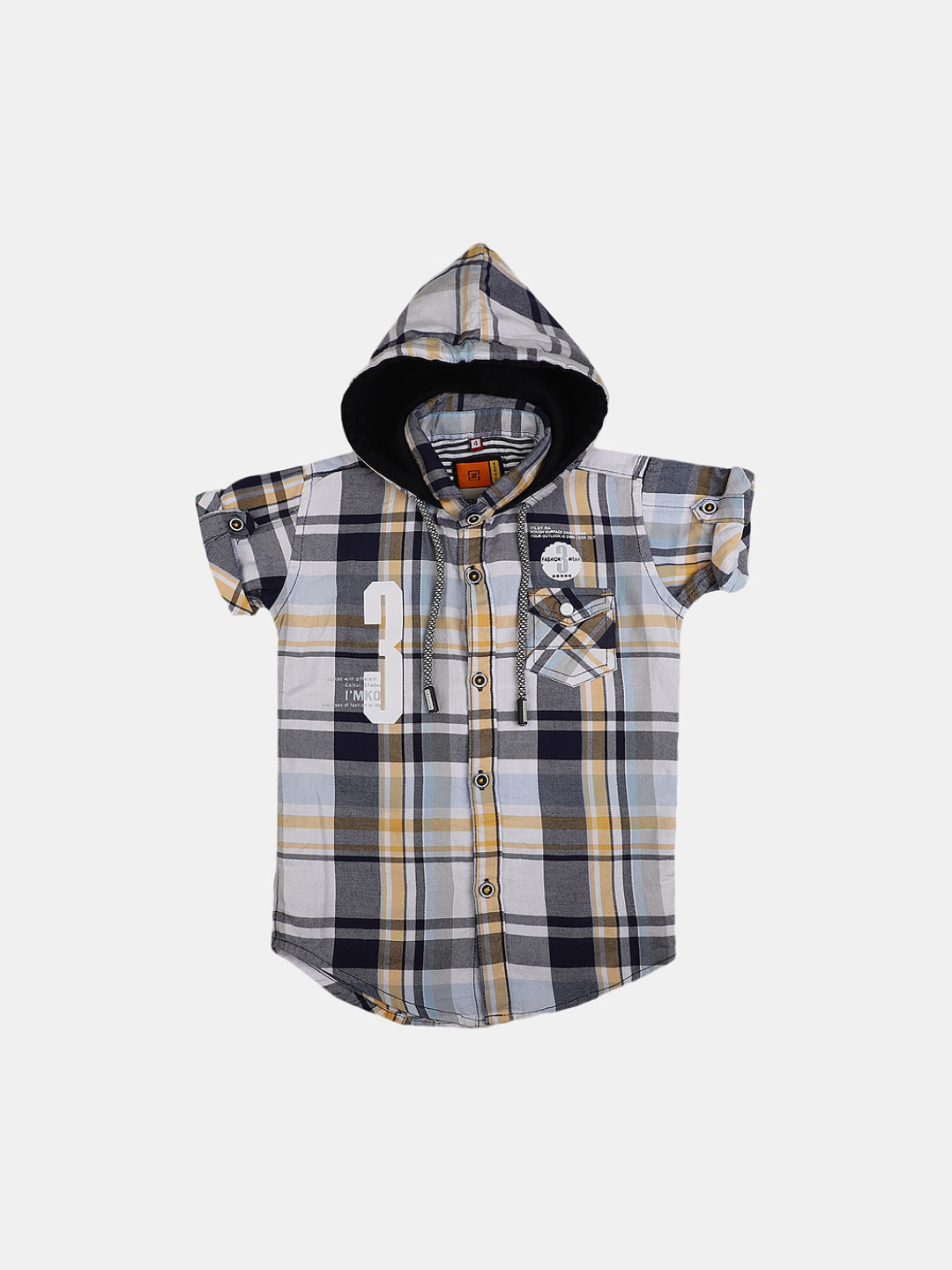 

V-Mart Boys Tartan Checked Hooded Cotton Casual Shirt, Black