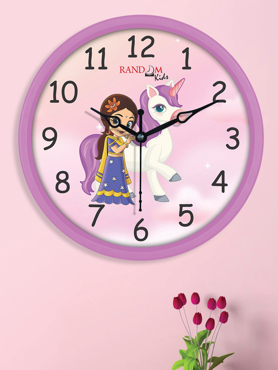 

RANDOM Pink & Lavender Chutki With Unicorn Printed Analogue Contemporary Wall Clock
