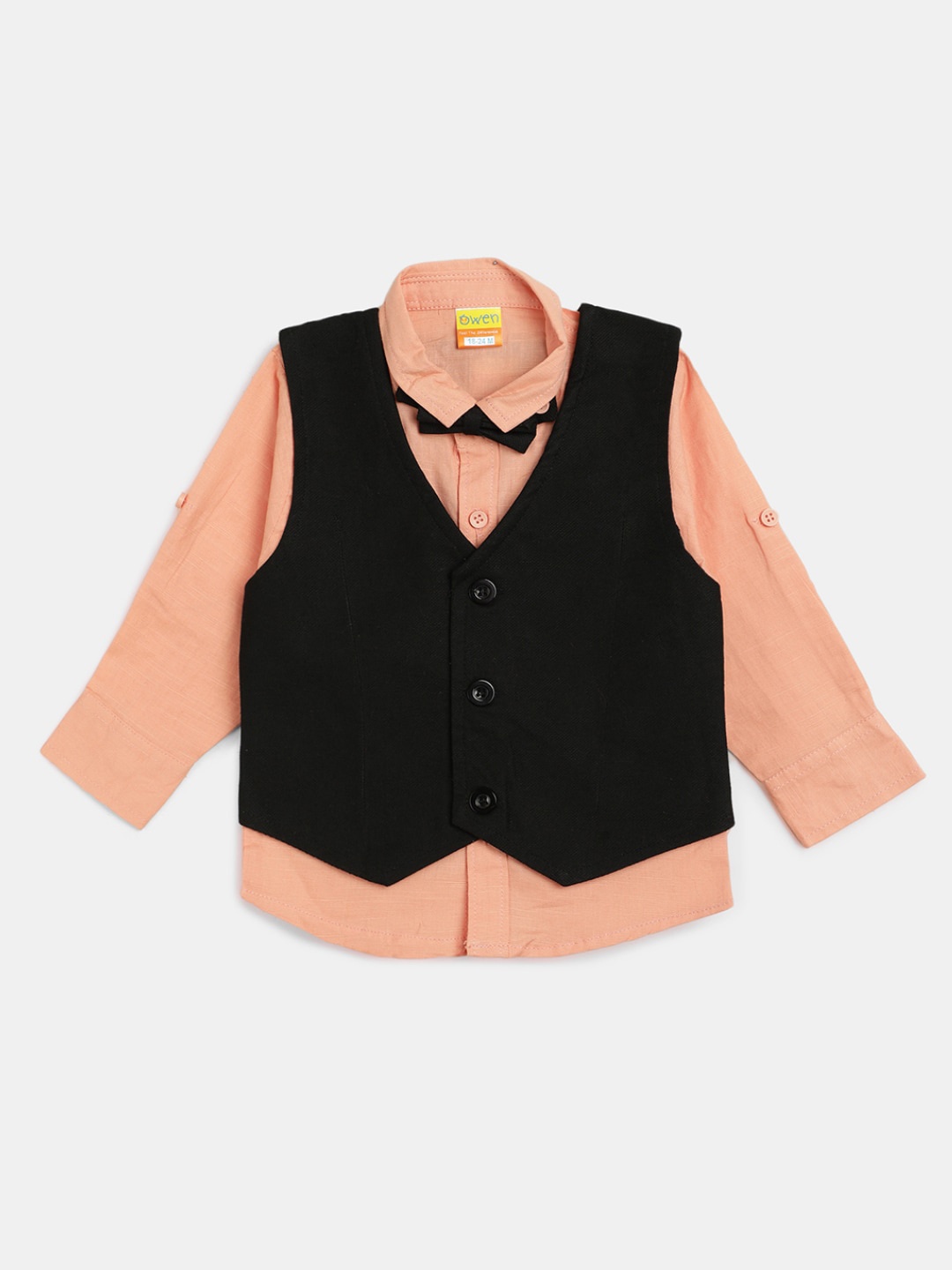 

V-Mart Infant Boys Spread Collar Cotton Casual Shirt, Peach